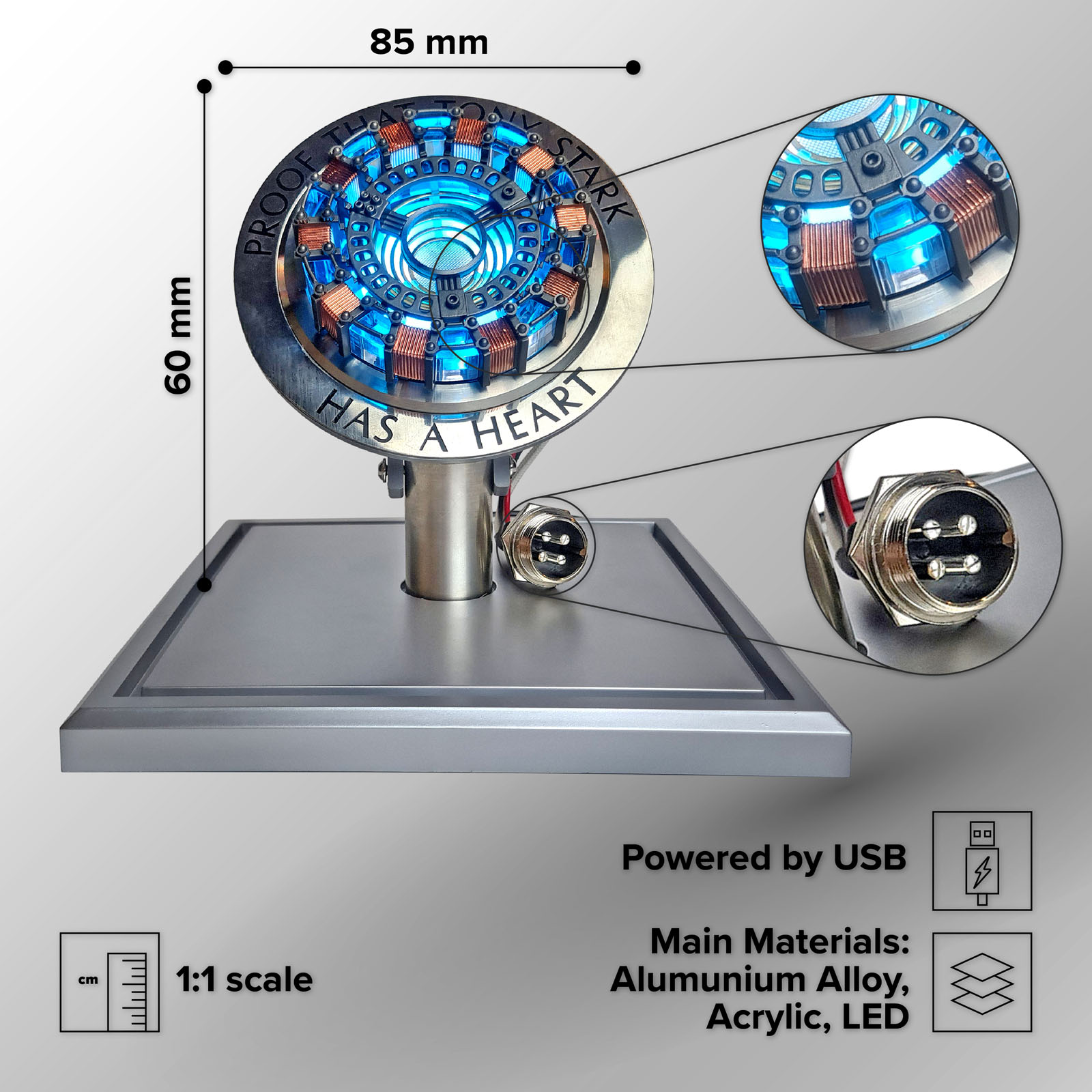 Iron Man MK1 Arc Reactor LED light in 1:1 scale 