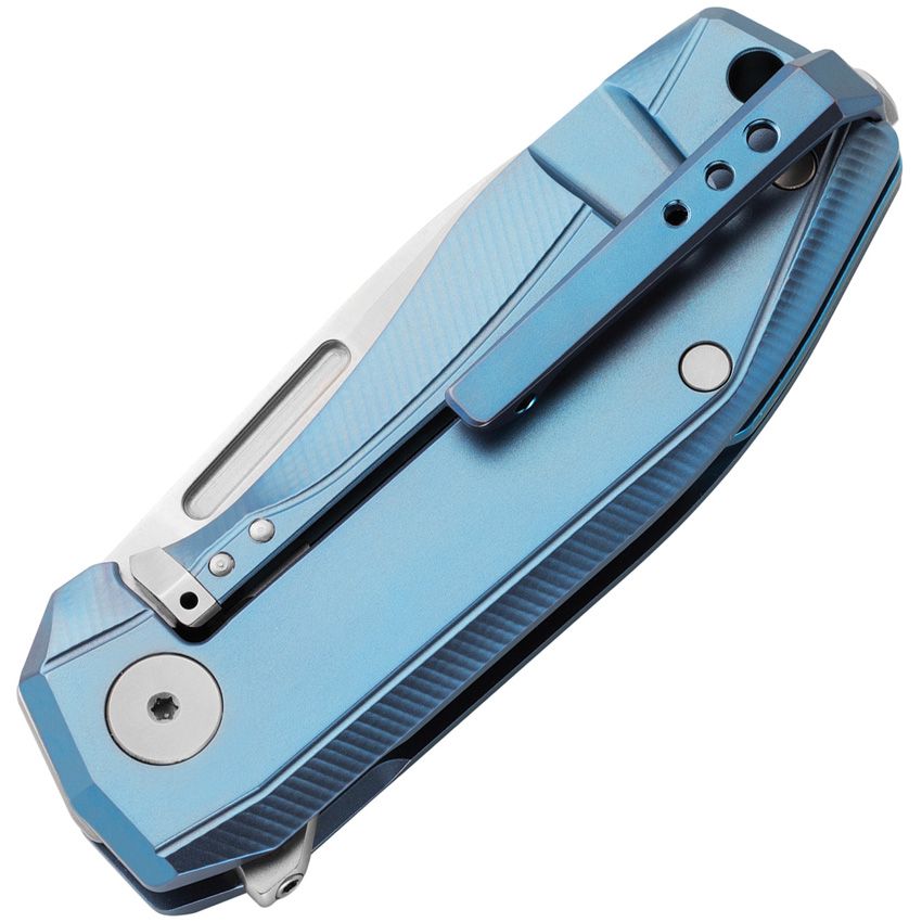 Nano-Messer, CPM-MagnaCut Satin Drop Point-Klinge, blauer Titangriff