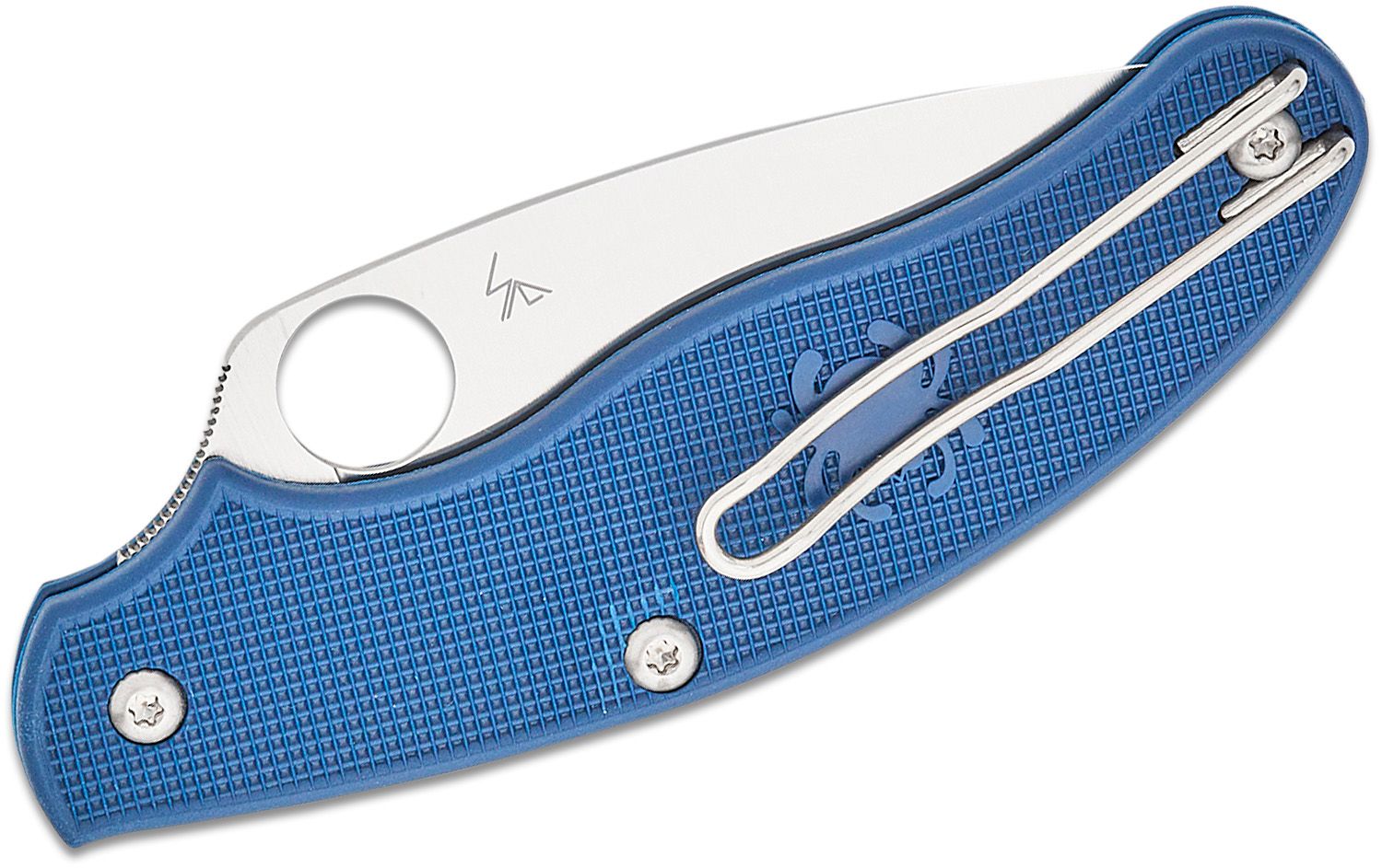 Penknife, CPM-SPY27 Leaf-Shaped Satin Plain Blade, Cobalt Blue FRN Handle