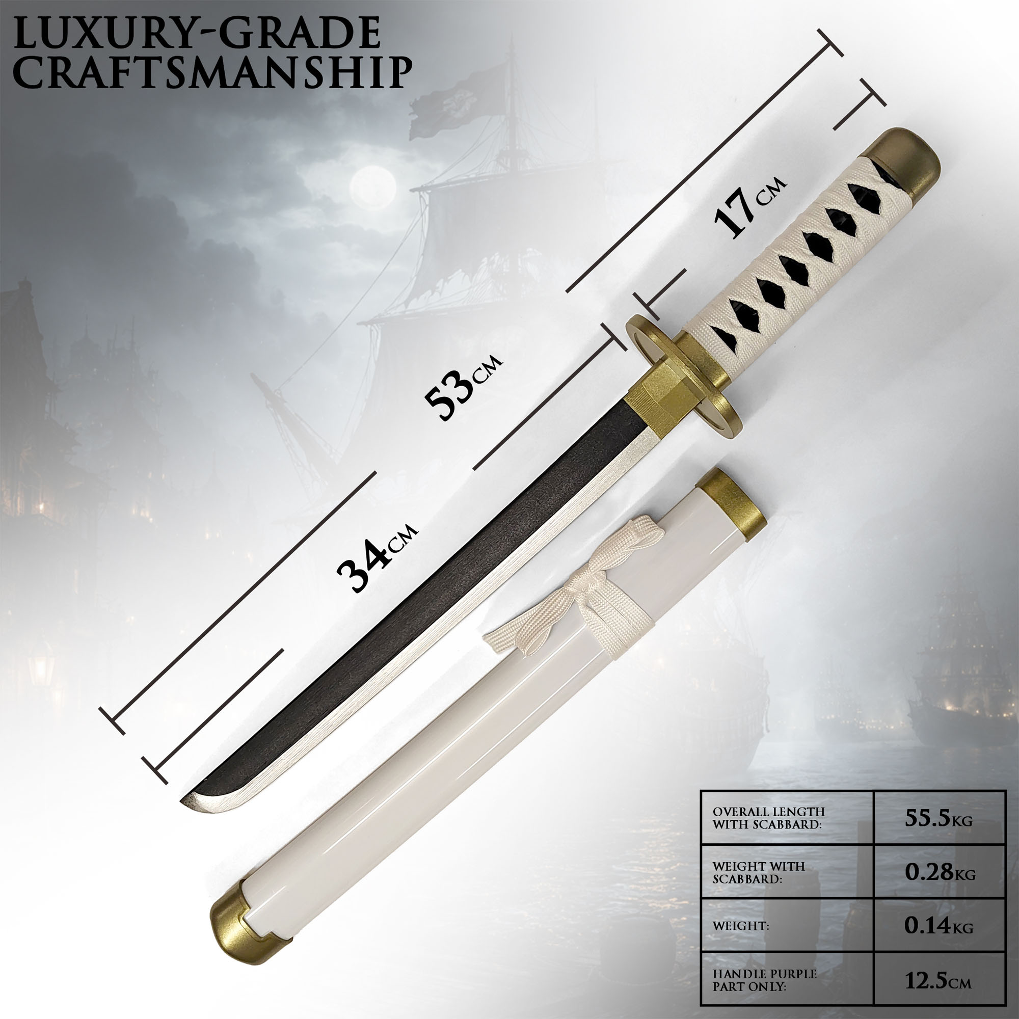One Piece - Wado-Ichi-Monji Tanto aus Holz mit Scheide und Ständer