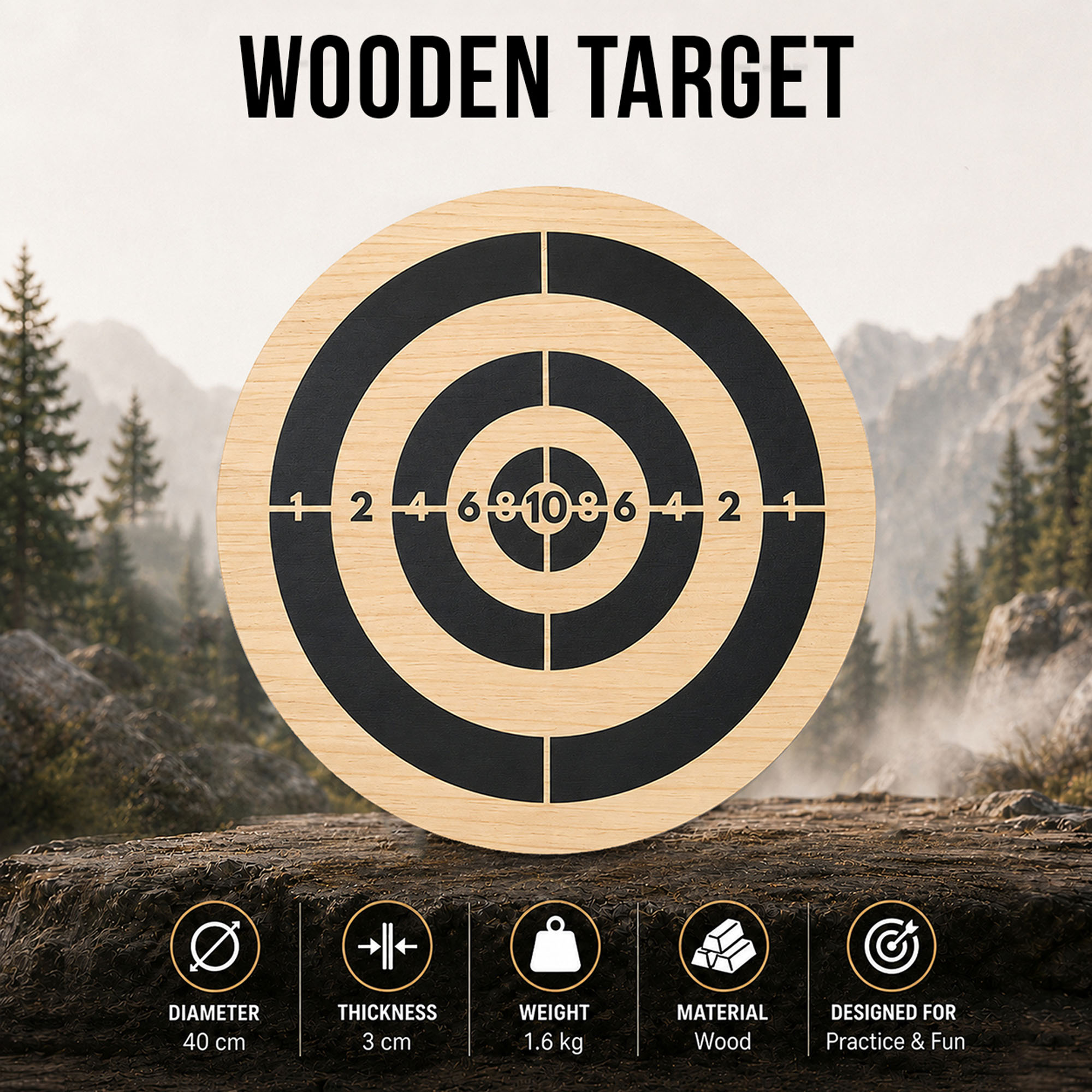 Throwing Set with Wooden Target – 3 Throwing Knives & 3 Throwing Axes