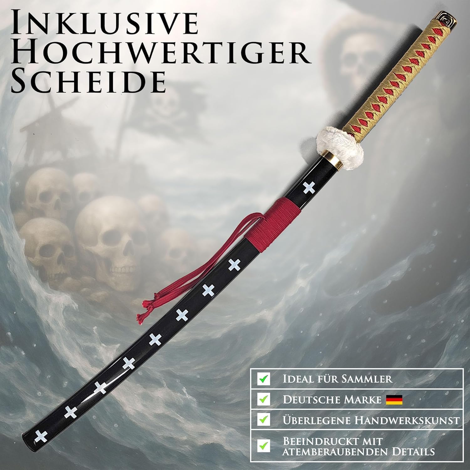 One Piece - Trafalgar Law Schwert brauner Griff aus Holz mit Scheide und Ständer 