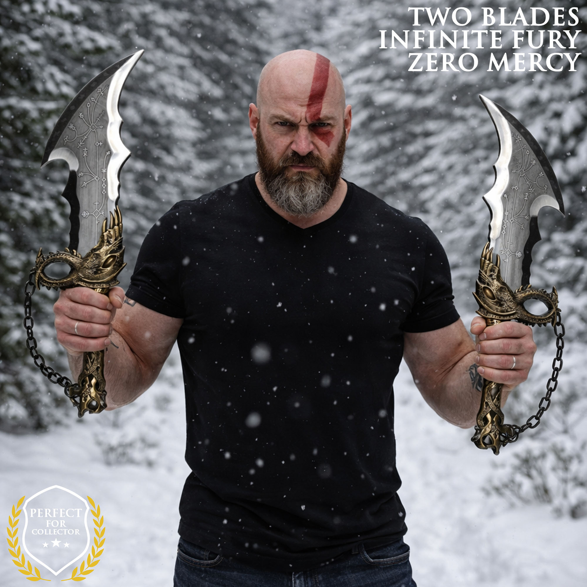 God of War: Kratos' Chaosklingen – Massive Vollmetall-Replik (2er Set) mit Wandhalter