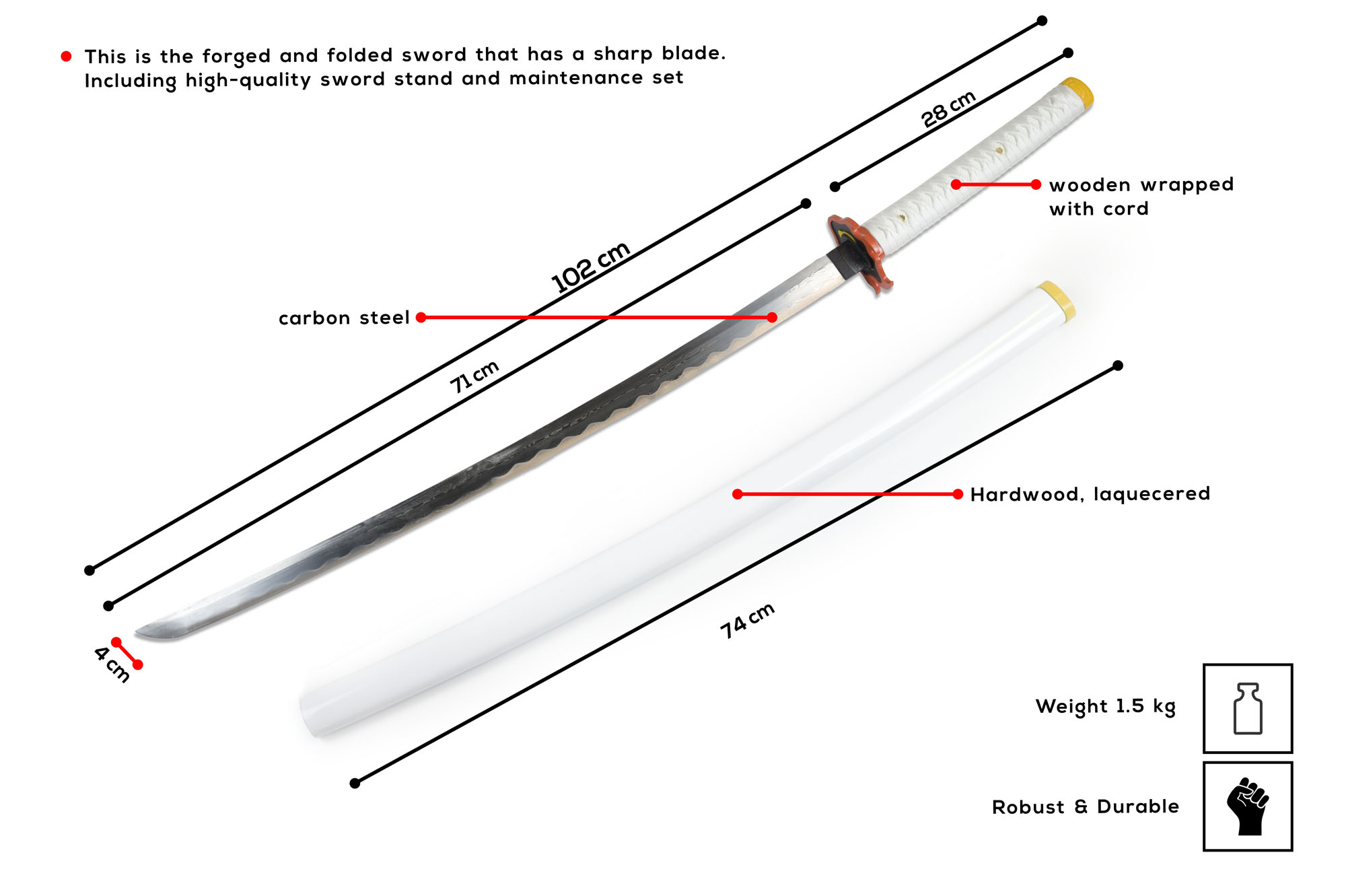 Demon Slayer: Kimetsu no Yaiba - Rengoku Kyoujurou's Sword - handforged and folded, Set