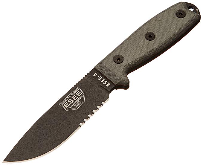 Esee Modell 4, teilweise gezahnt ohne Scheide, schwarz