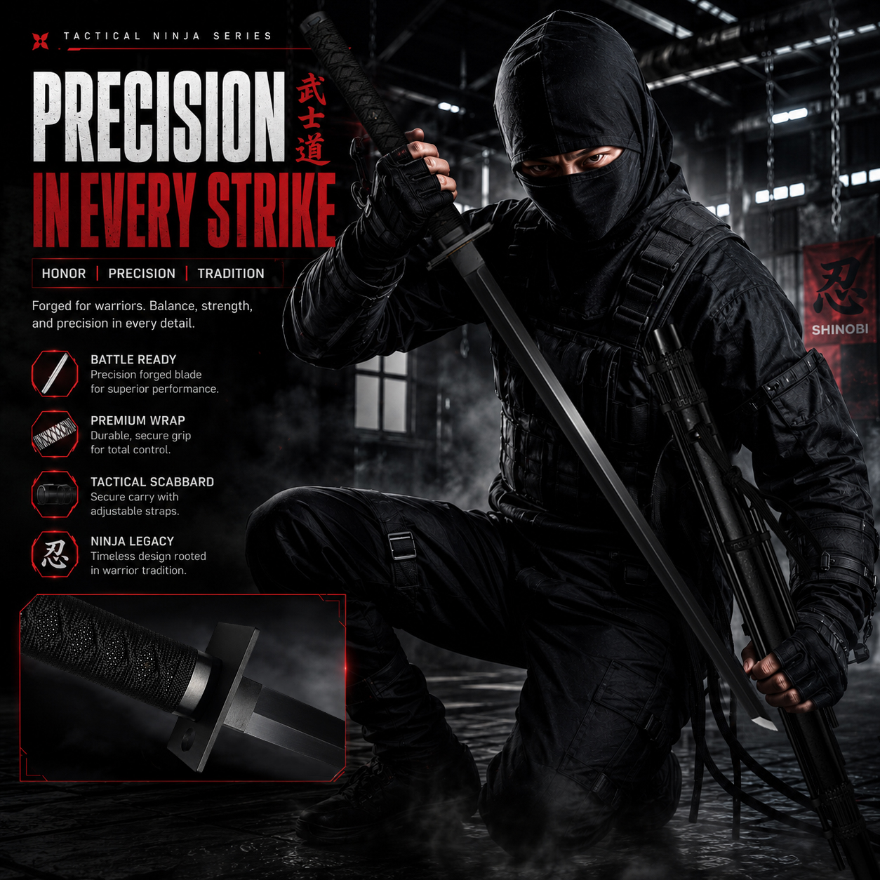 Black Ninjato - Handforged with blowgun