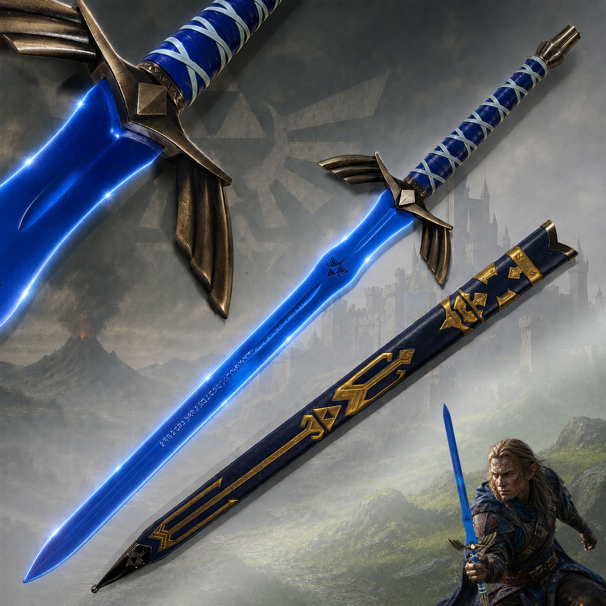 Zelda - Link's Master Sword (Blue Steel Blade) – XXL Replica with Scabbard