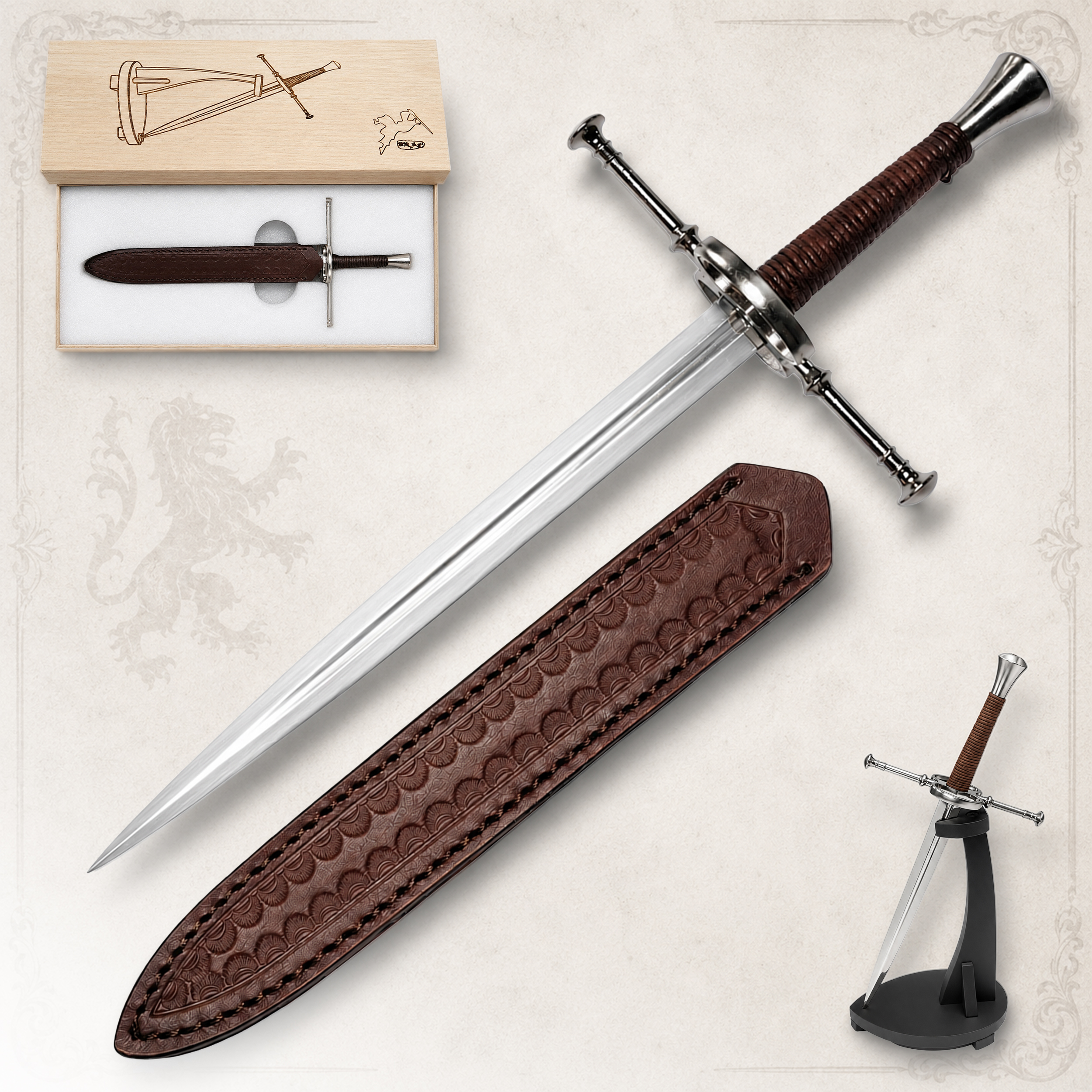 Medieval Dagger / Letter Opener with Sheath and Stand