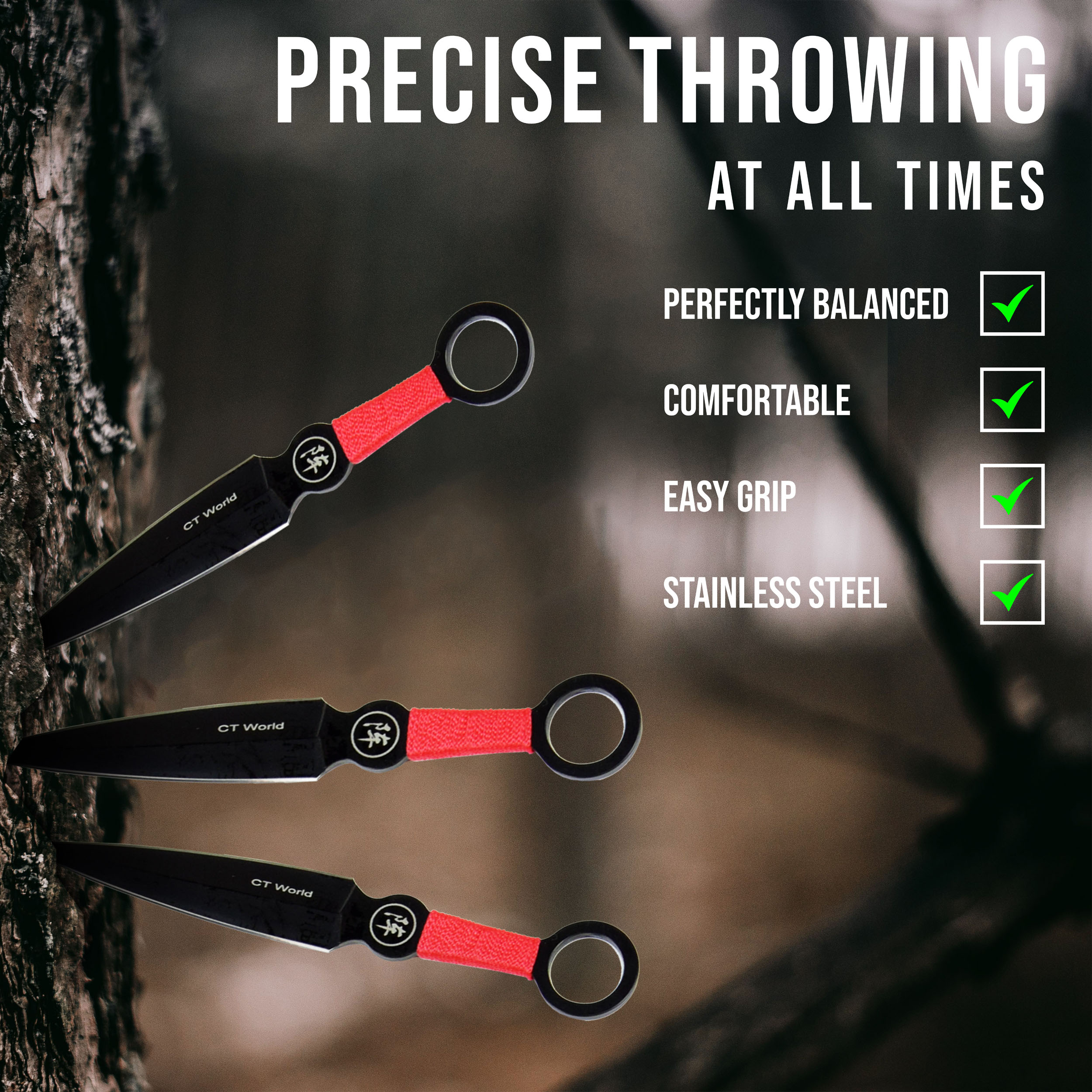 Throwing knife set of 9 with sheath, stainless steel kunai 