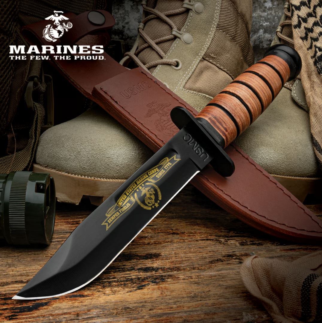 USMC Tribute Combat Knife - Black and Gold