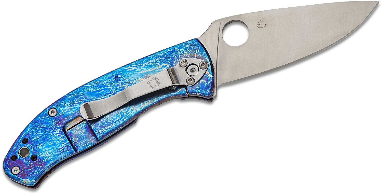 Tenacious, D2 Satin Plain-Klinge, Blue Disarray-Titanium-Griff