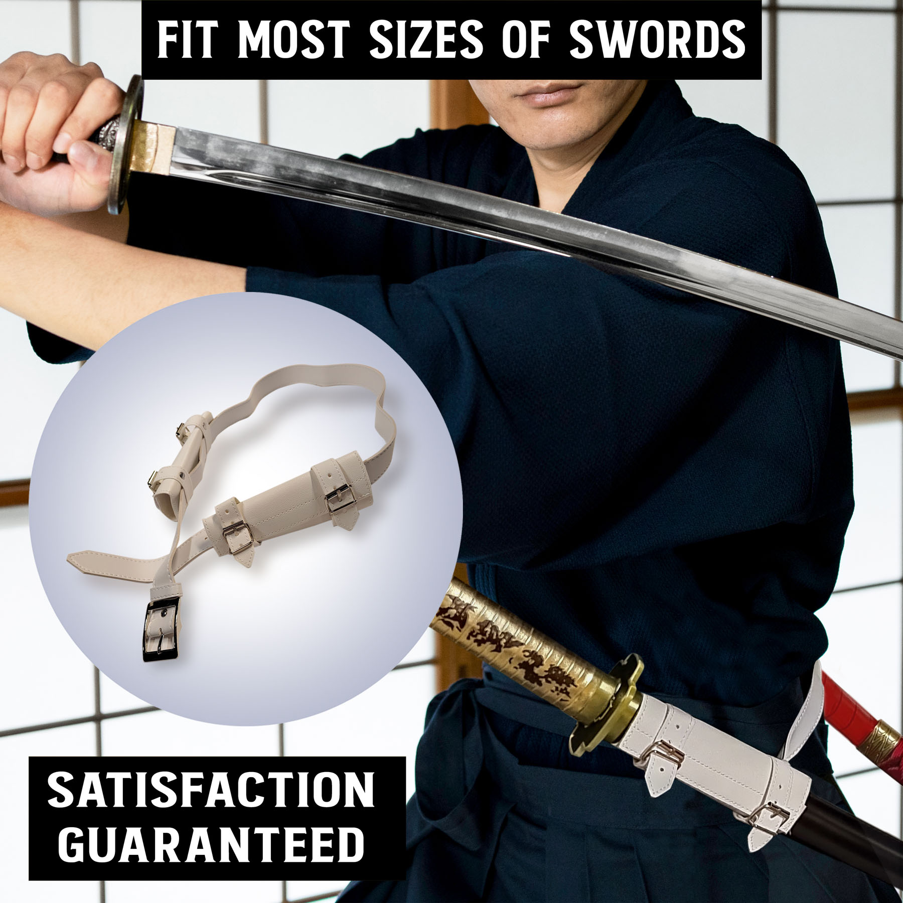 Belt sword holder for 2 swords left and right, white