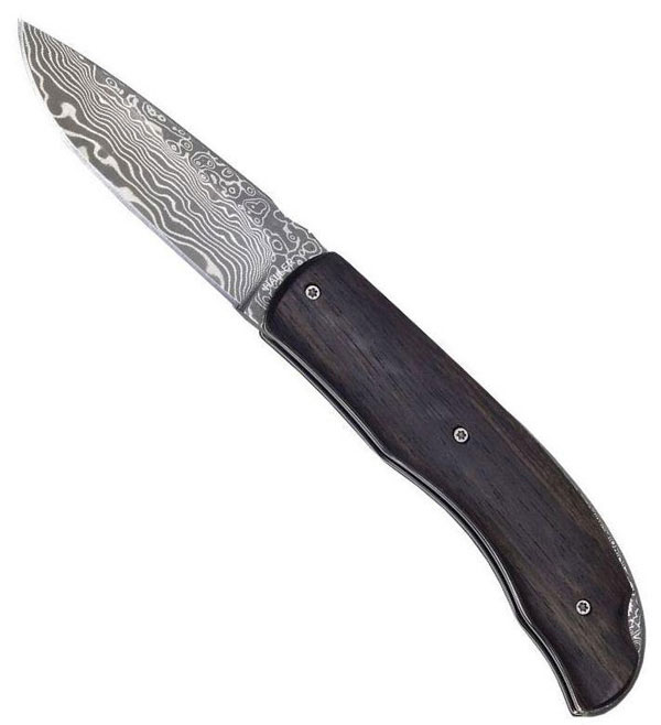 Damascus Pocket Knife with Ebony Handle