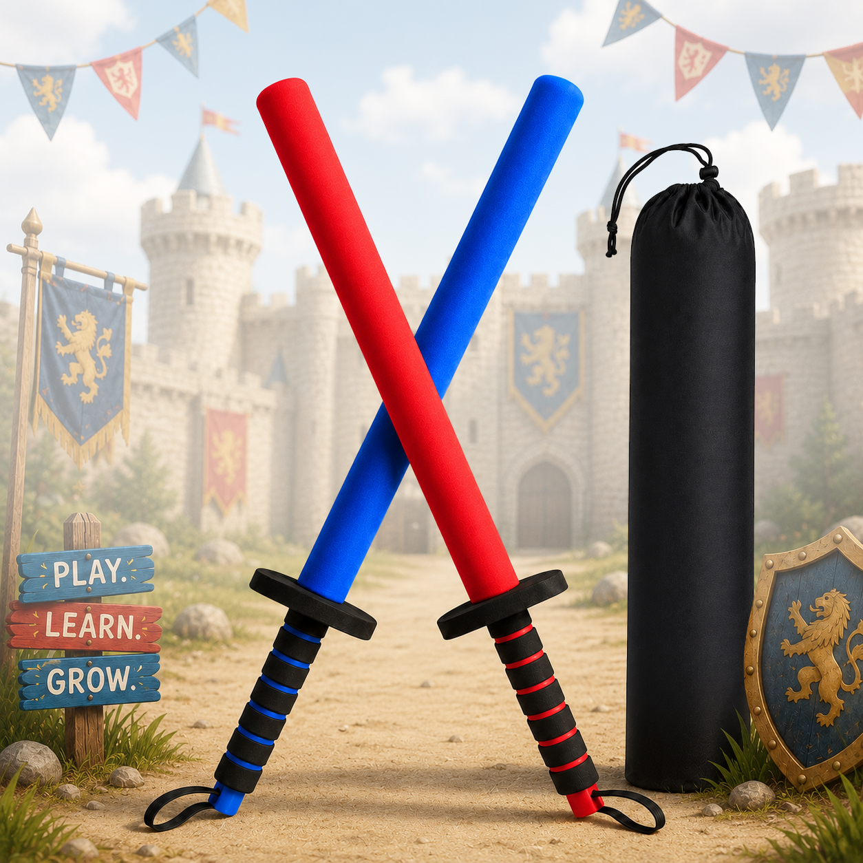 Kids Foam Fencing Swords (2-Pack, Red/Blue) – Safe Active Play & Energy Release Toy