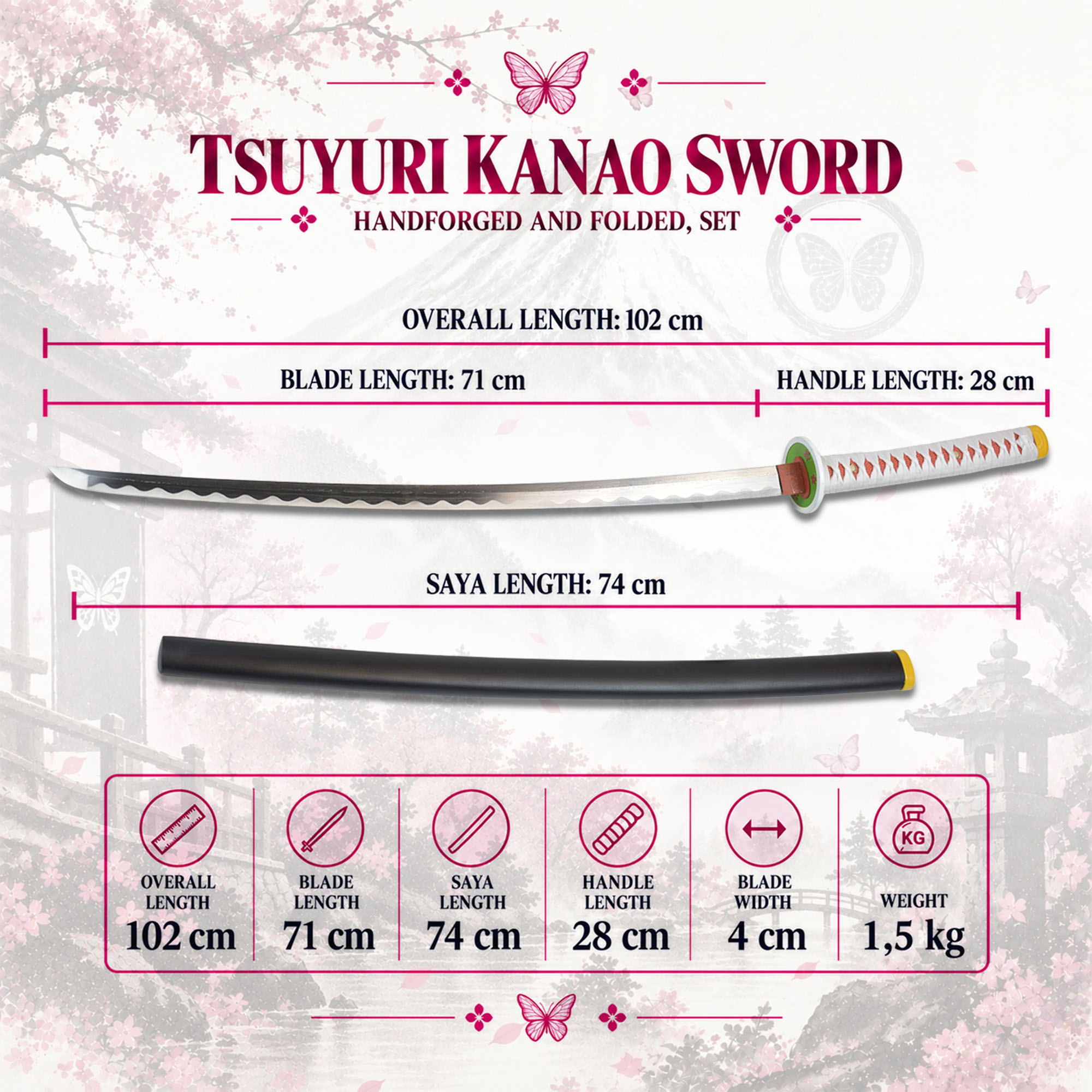 Demon Slayer: Kimetsu no Yaiba - Tsuyuri Kanawo's Sword - handforged and folded, Set