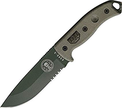 Esee Model 5, part serrated, foliage green blade,OD green handle