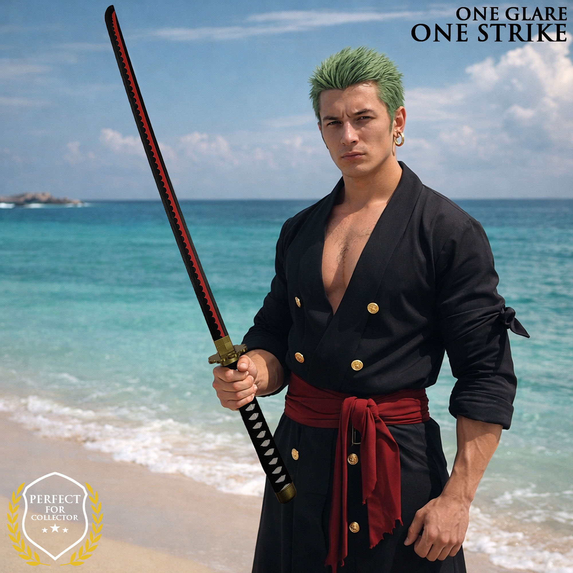 One Piece - Zoro's Shuusui Wooden Katana with Sheath and Stand