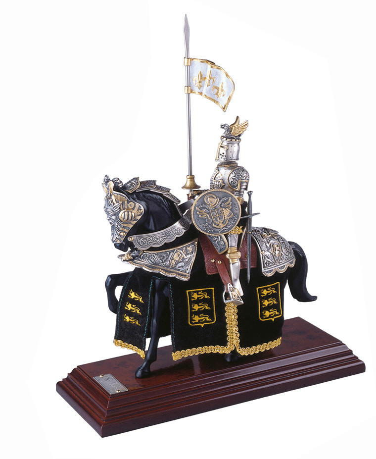 Miniatur Ritter auf Pferd, Drachenhelm, silber/grün