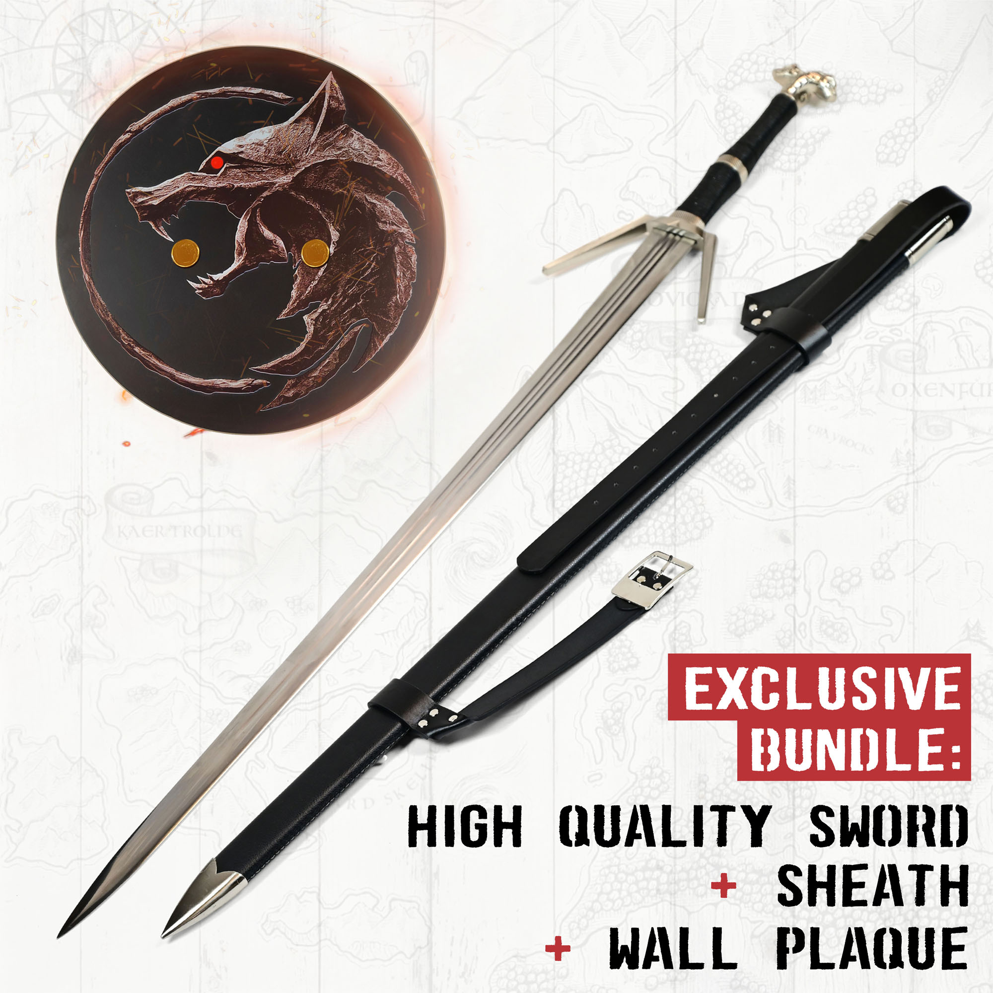 Witcher - Silber Schwert mit Scheide + Wanddisplay