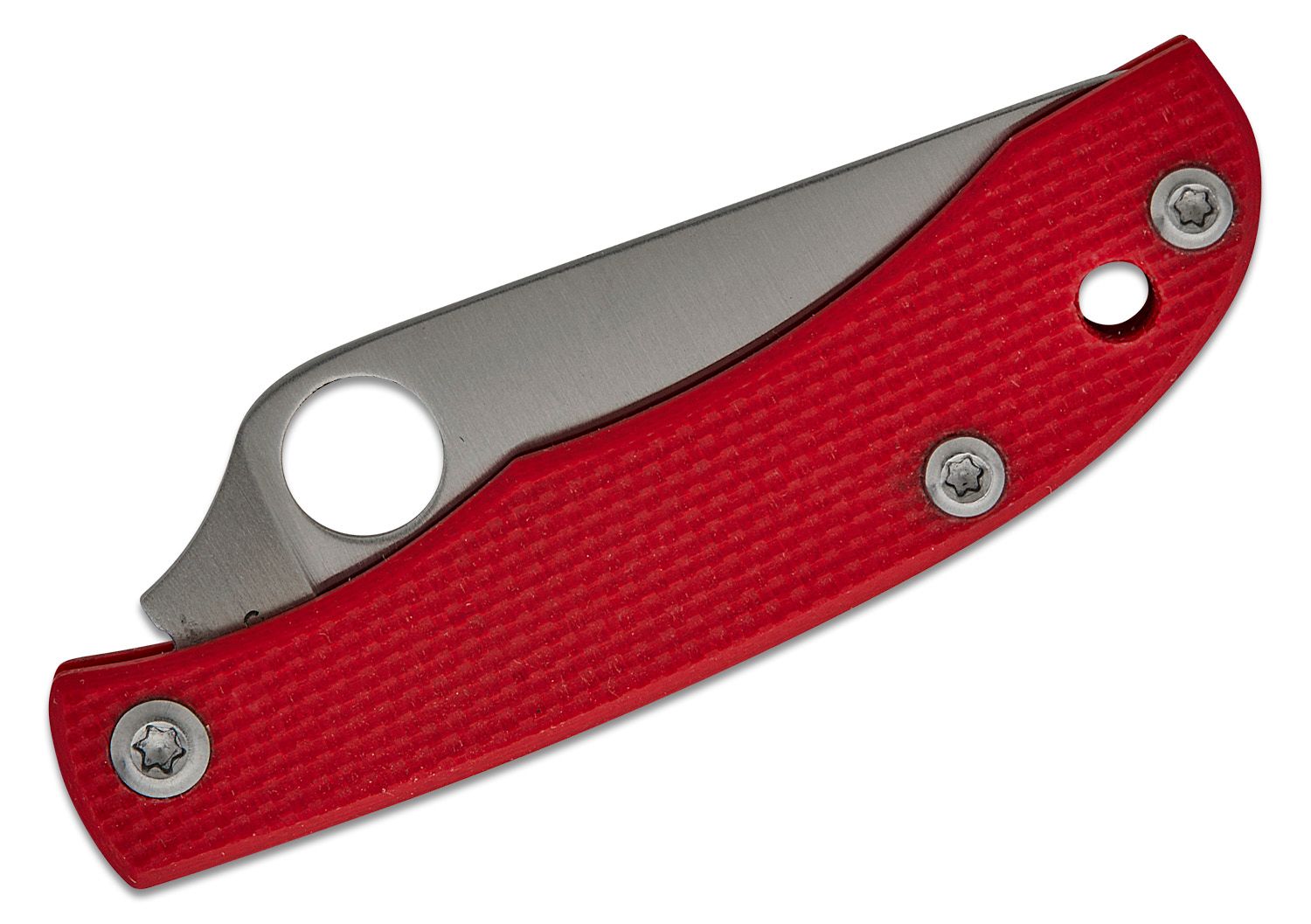 HoneyBee Micro-Size, 12C27 Satin Plain Blade, Red G10 Handle