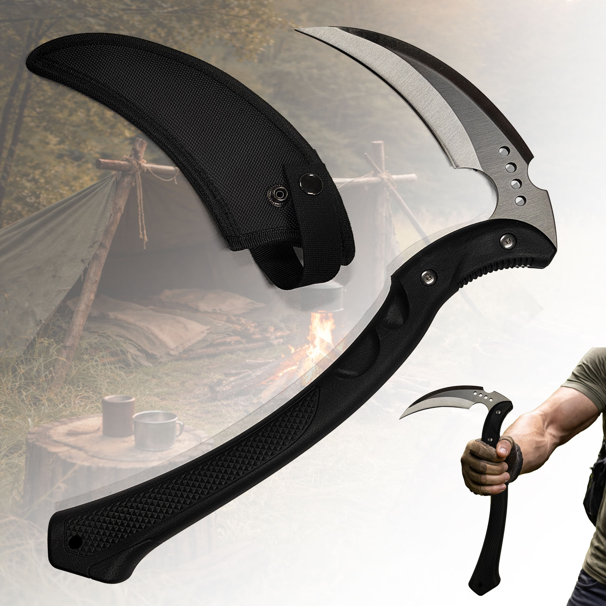 Taktisches Outdoor Kama / Sichel – 40cm Garten- & Bushcraft-Werkzeug