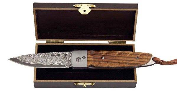 Damascus Pocket Knife Zebrawood handle in Gift box