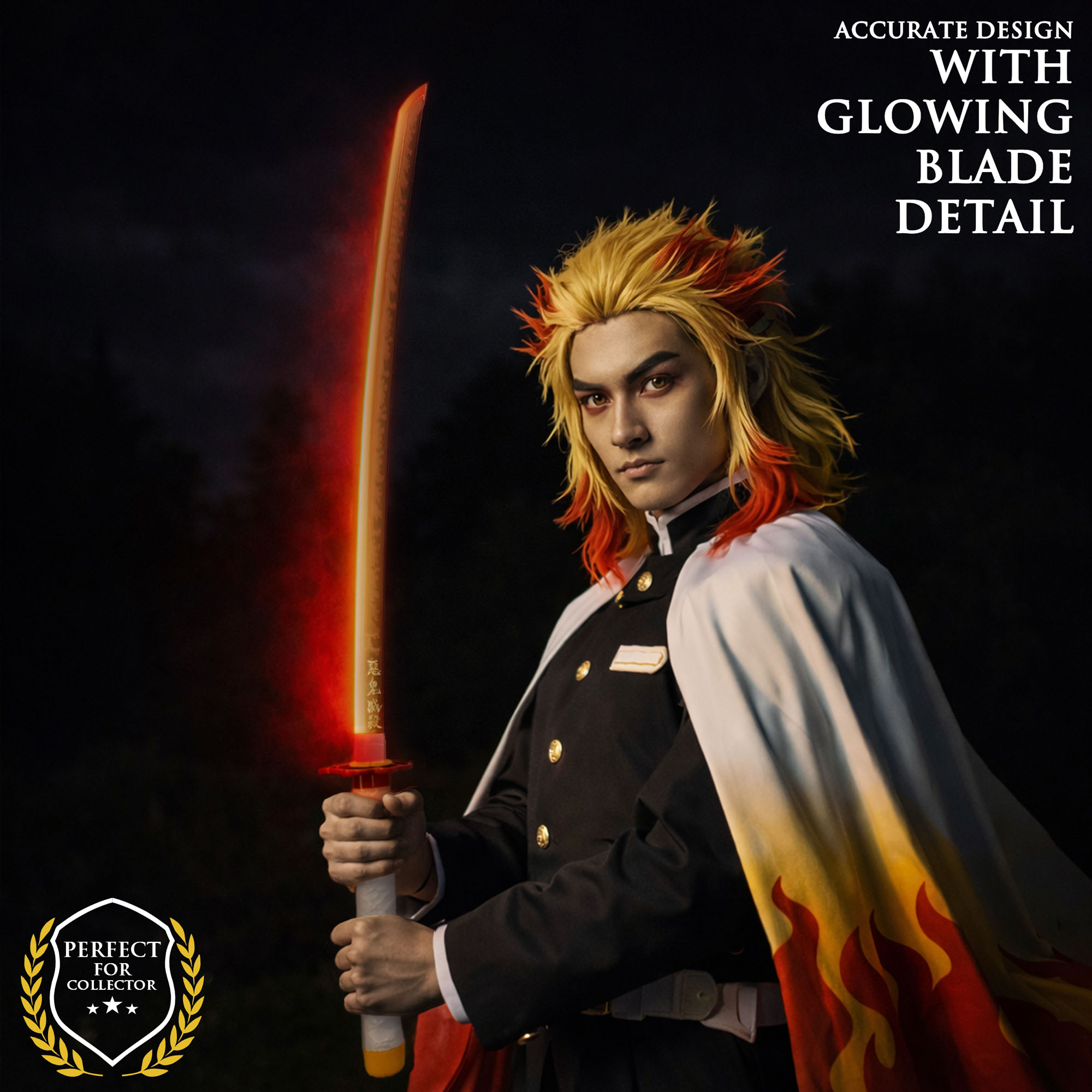 Demon Slayer Rengoku Kyoujurou Sword with Sheat (steel blade with LED luminous blade edge)