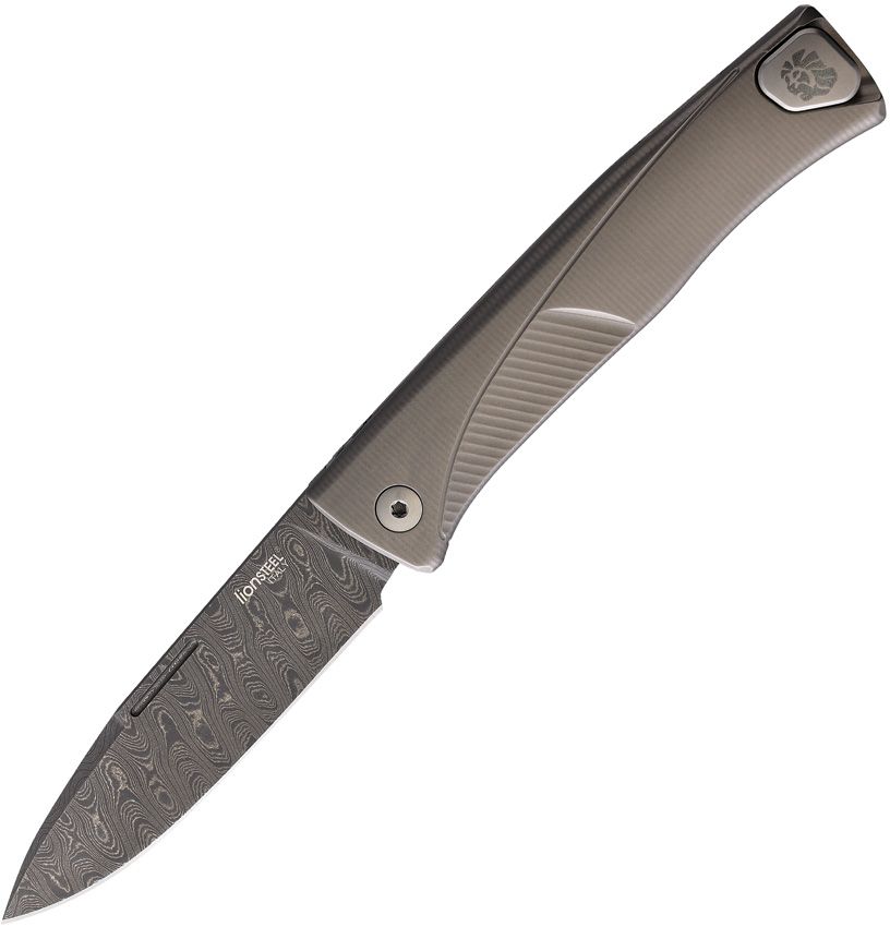 Thrill, Nichols Scrambled Damascus Blade, Gray Titanium Handle