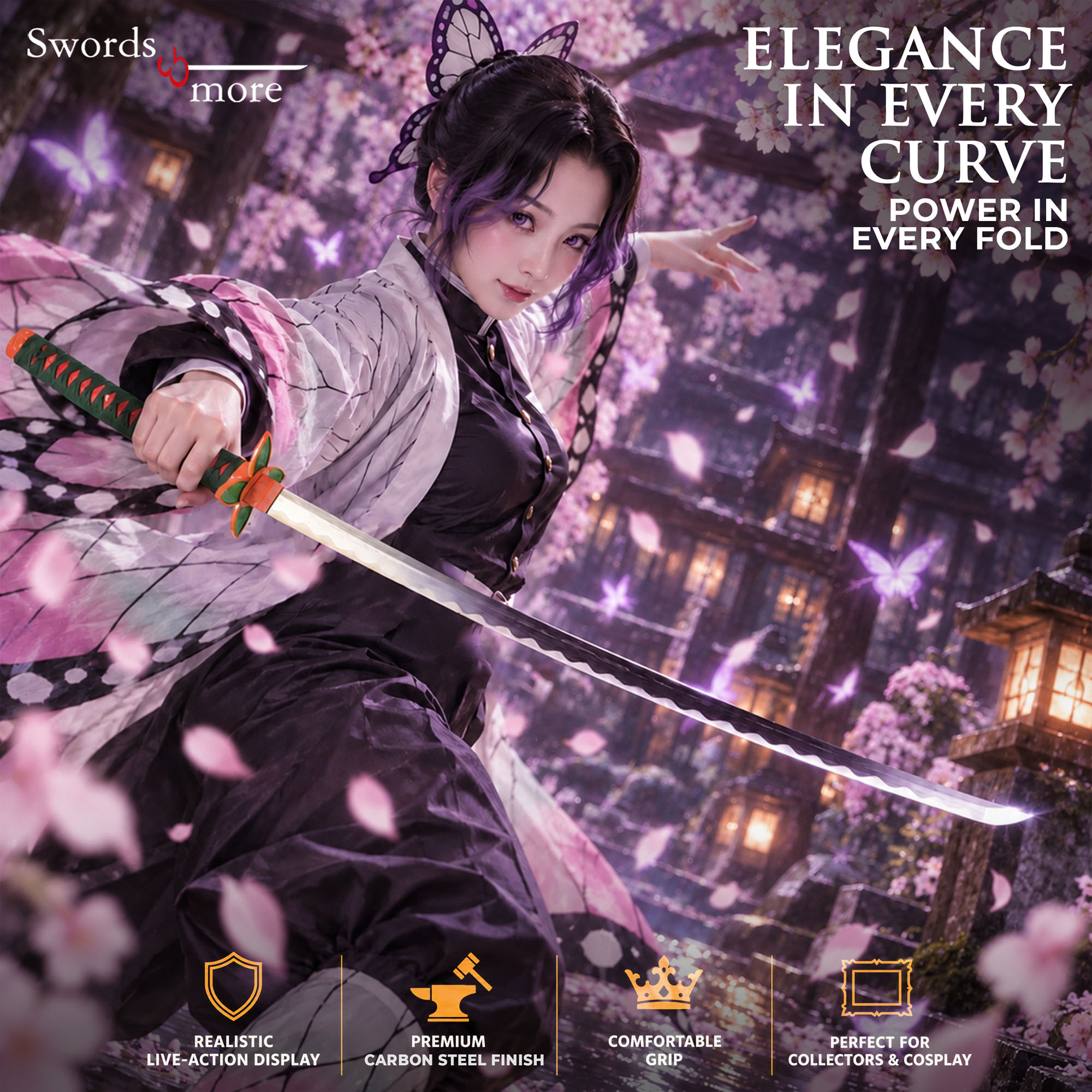 Demon Slayer: Kimetsu no Yaiba - Kochou Shinobu's Sword - handforged and folded, Set