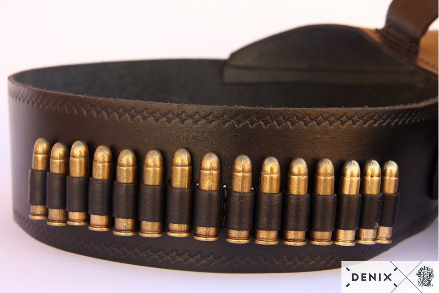 Leather rifle belt "Mare's Leg" incl. 15 bullets, belt for Winchester No. 88491