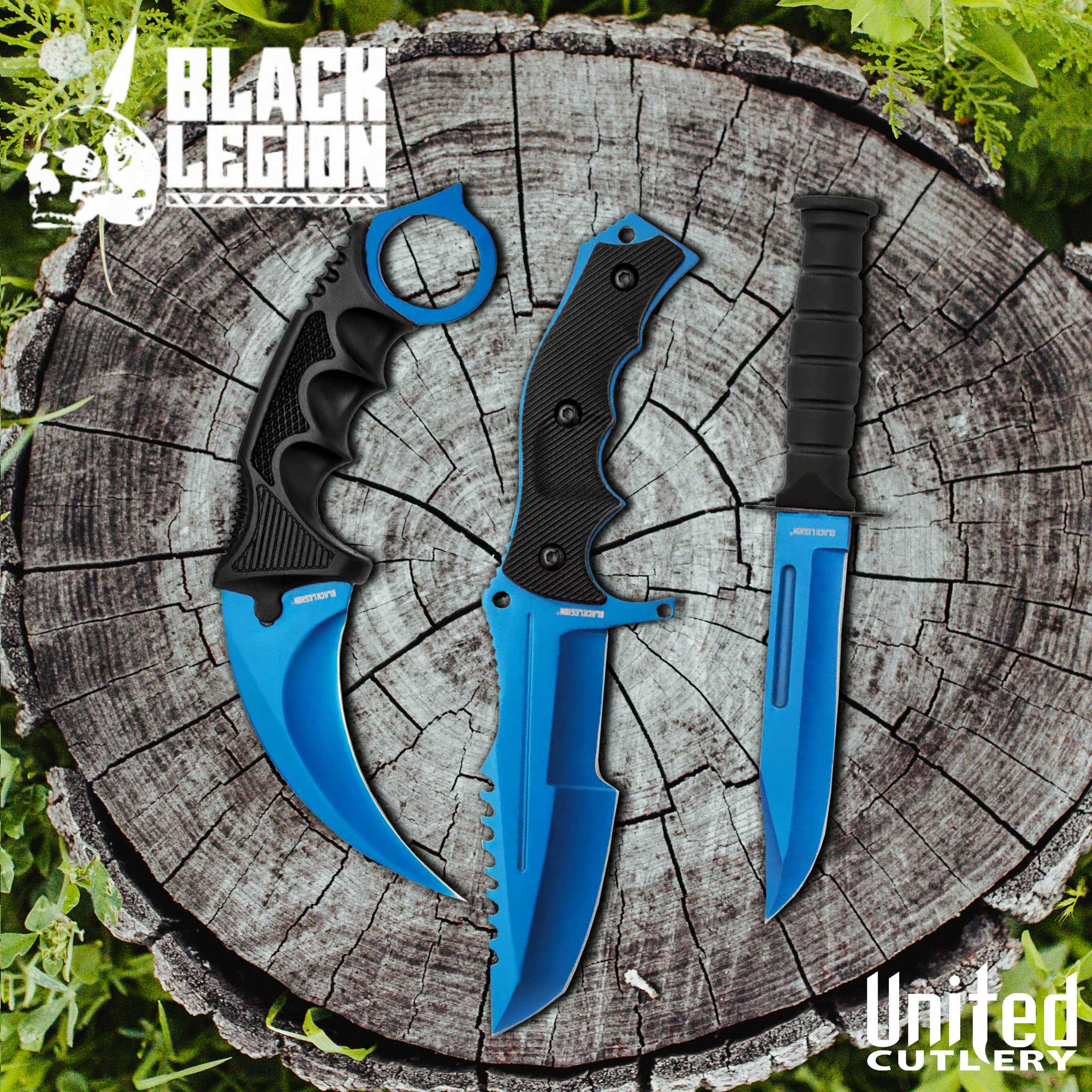 3-tlg. Messerset Atomic Blue Karambit - Jagdmesser – Militärmesser