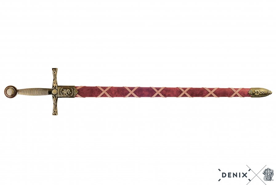 Excalibur, sword Arthur's brass colored, red scabbard