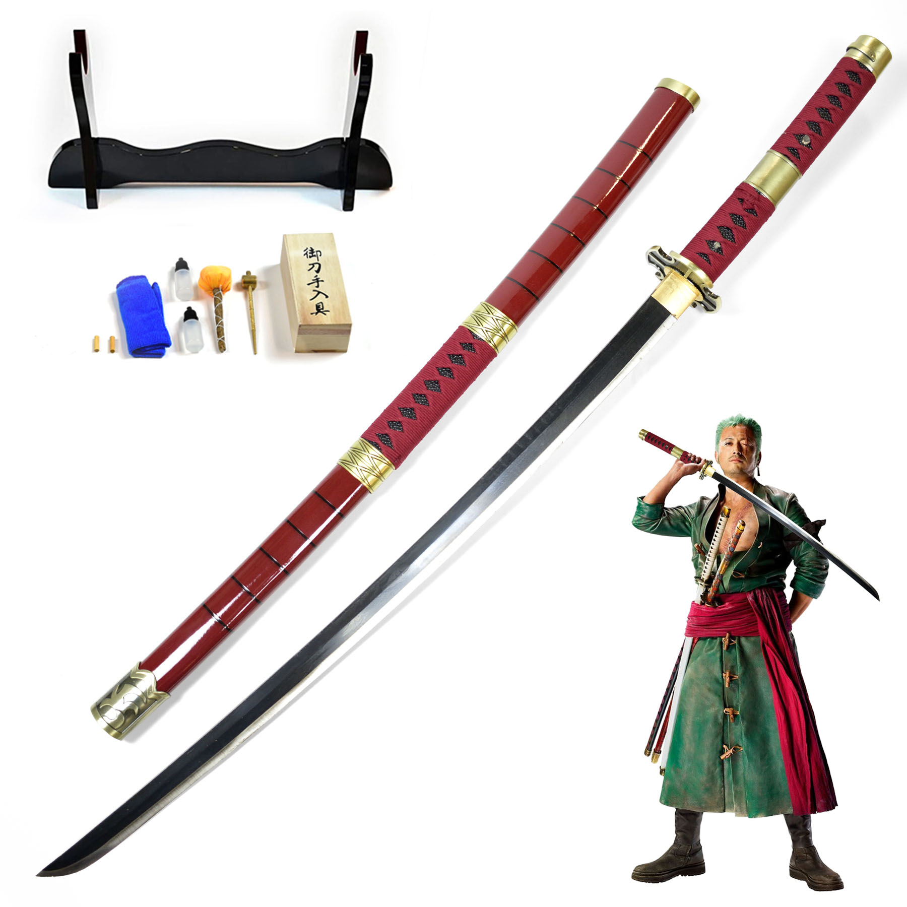 One Piece Roronoa Zoro Katana - handforged & folded, set