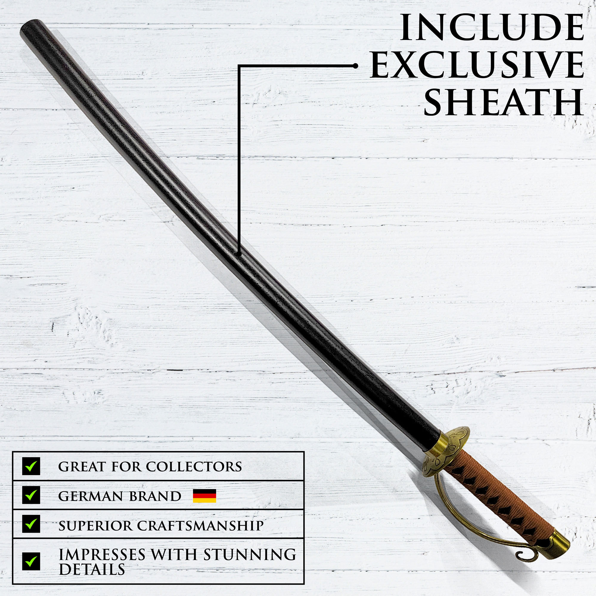 One Piece - Gol D Roger - Ace Sword with Sheath (Golden Handle) Handforged