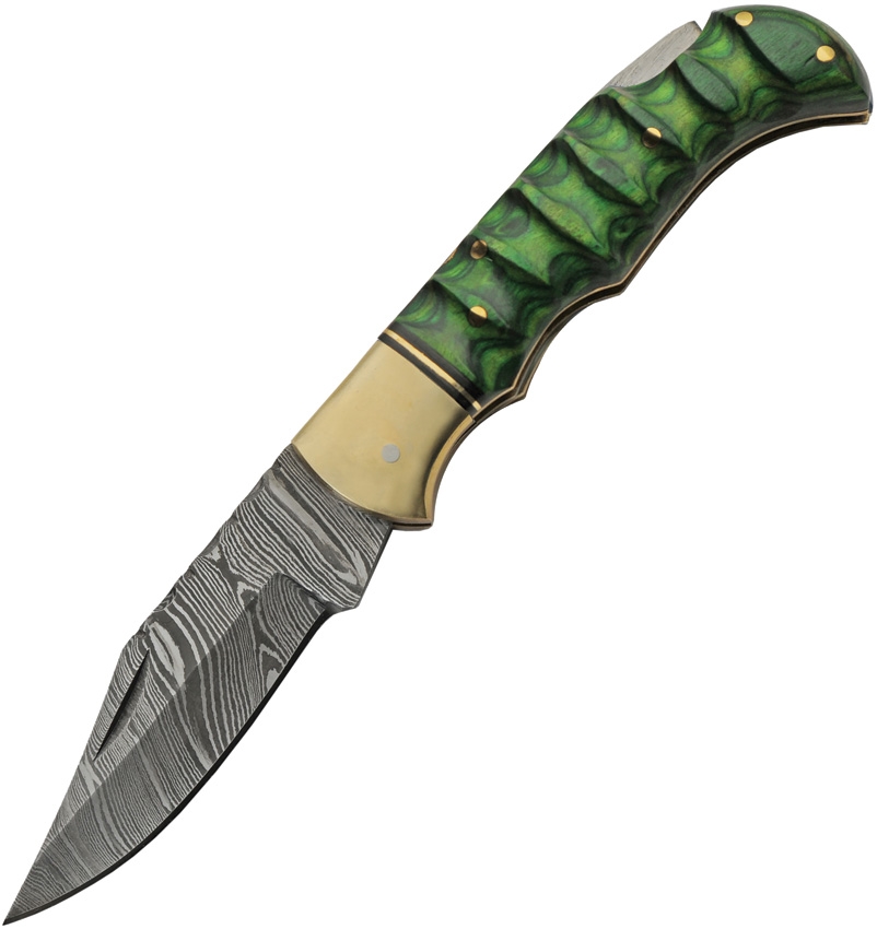 Damascus Grooved Lockback Green