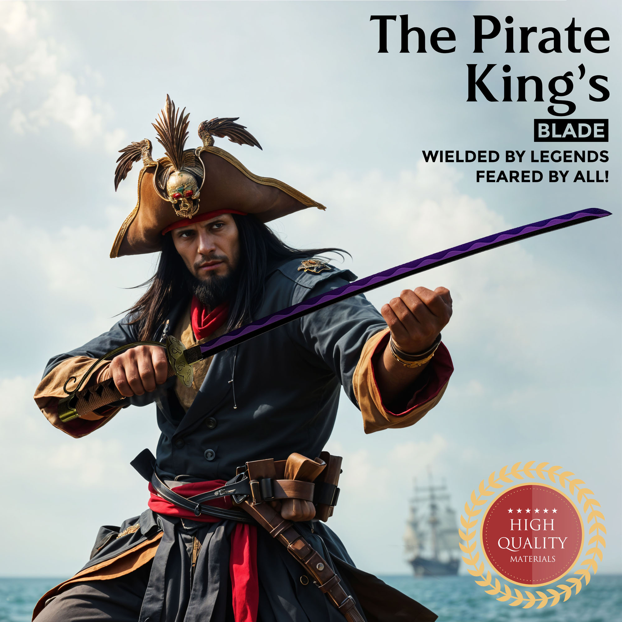 One Piece - Gol D Roger - Ace Sword with Sheath (Golden Handle) Handforged