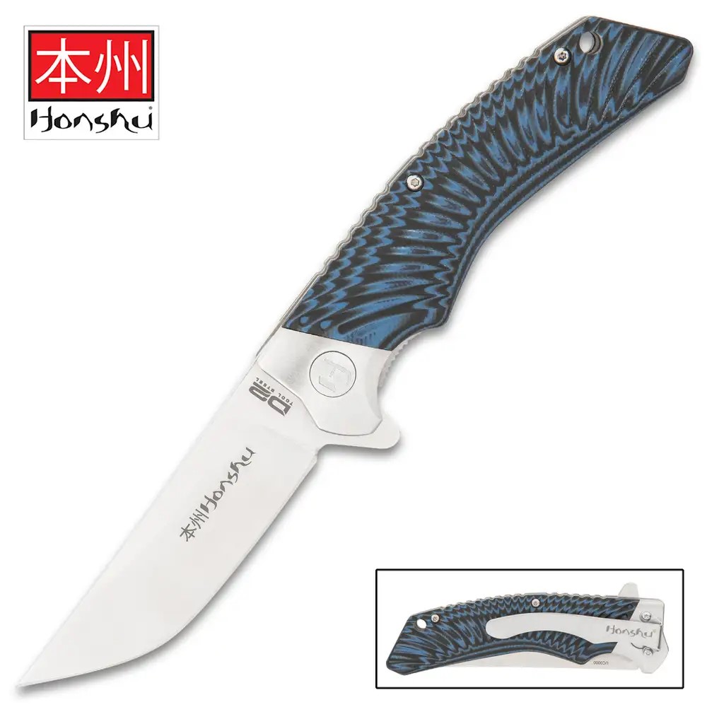 Honshu Black And Blue Sekyuriti Ball Bearing Pocket Knife - D2 Tool Steel Blade