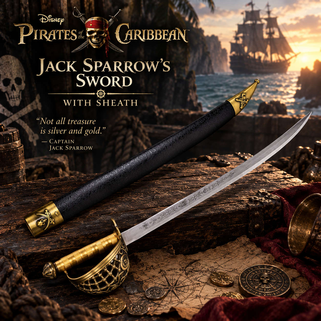 Pirates of the Caribbean: Captain Jack Sparrows Schwert (Entermesser) – 78 cm Stahl-Replika inkl. Scheide