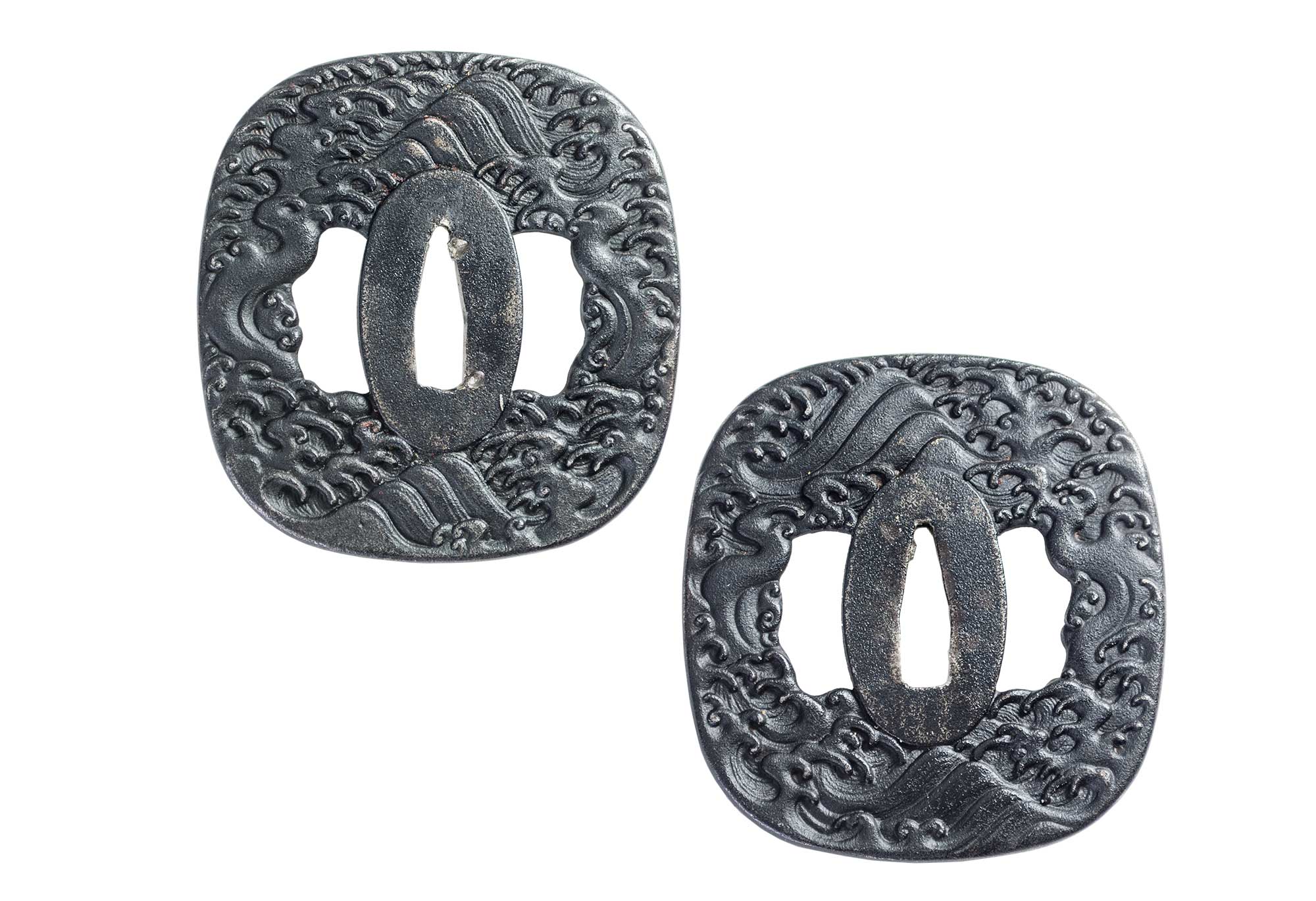 Wave Wakizashi (No Bo-hi) Square Tsuba
