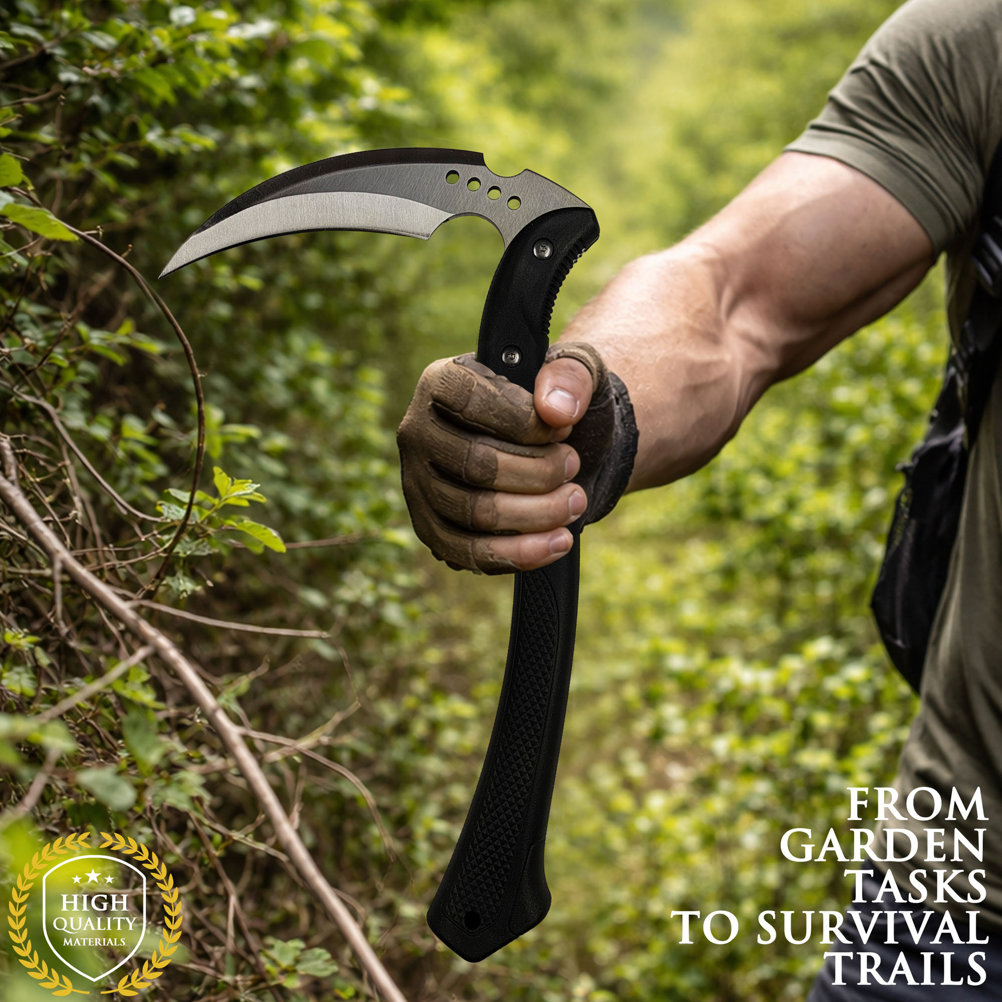 Taktisches Outdoor Kama / Sichel – 40cm Garten- & Bushcraft-Werkzeug