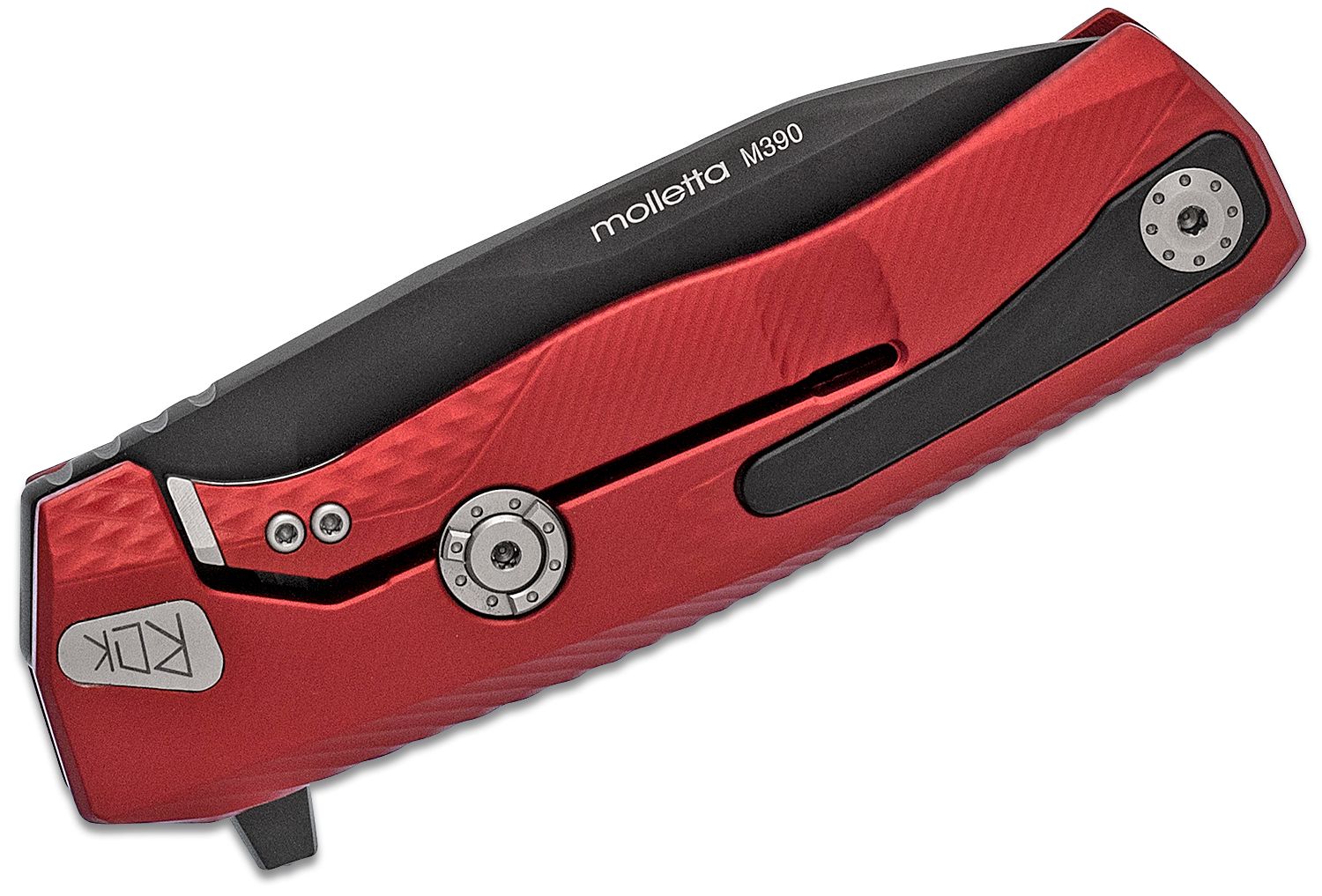 ROK A RB, M390 schwarze Klinge, roter Aluminiumgriff