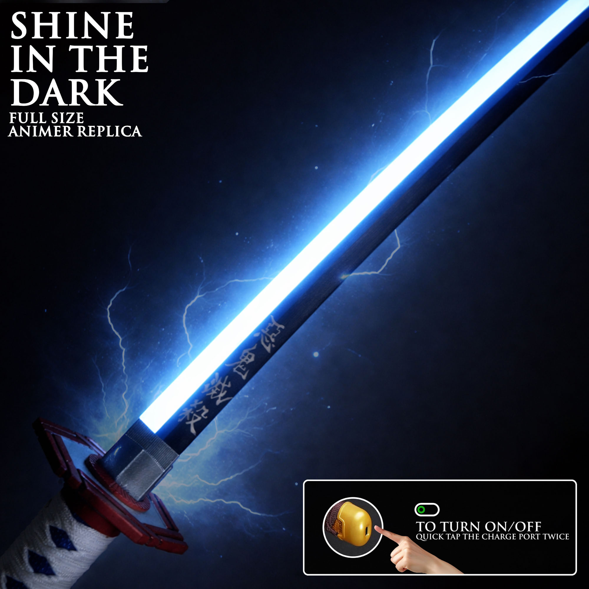 Demon Slayer – Giyuu Tomioka’s Nichirin Katana with Scabbard (Steel Blade with LED-Illuminated Edge)