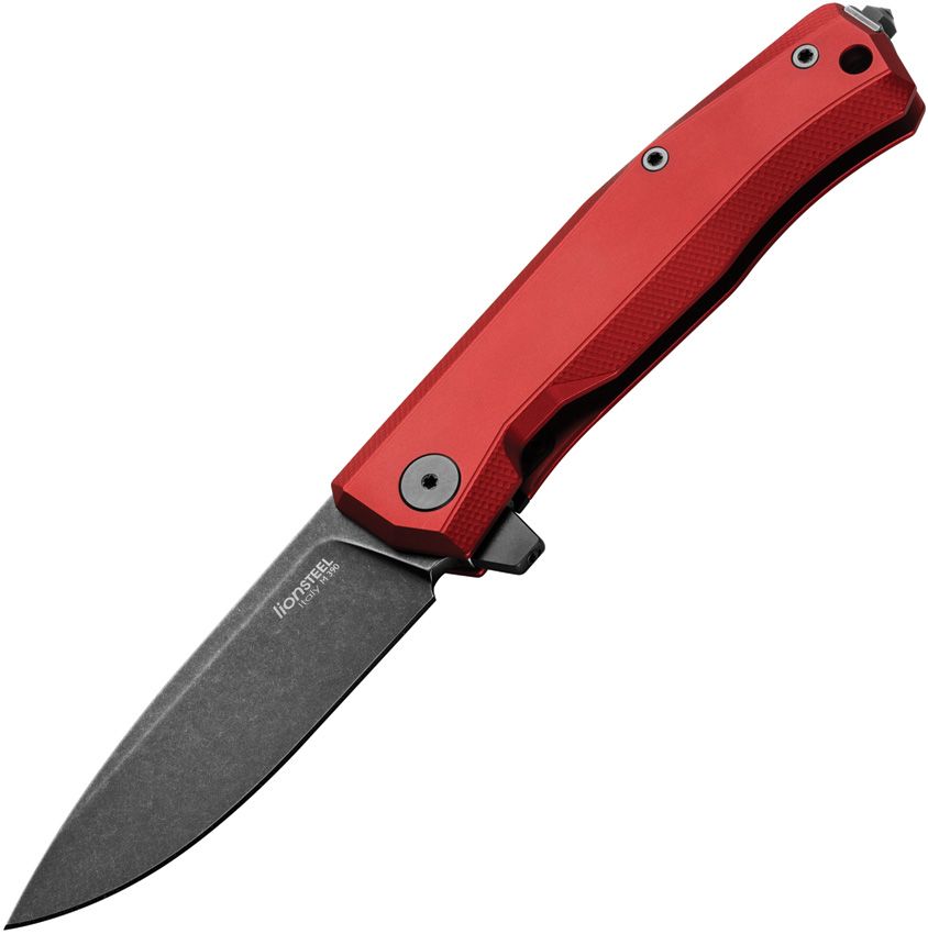 Myto, M390 Black PVD Stonewashed Blade, Red Aluminum Handle