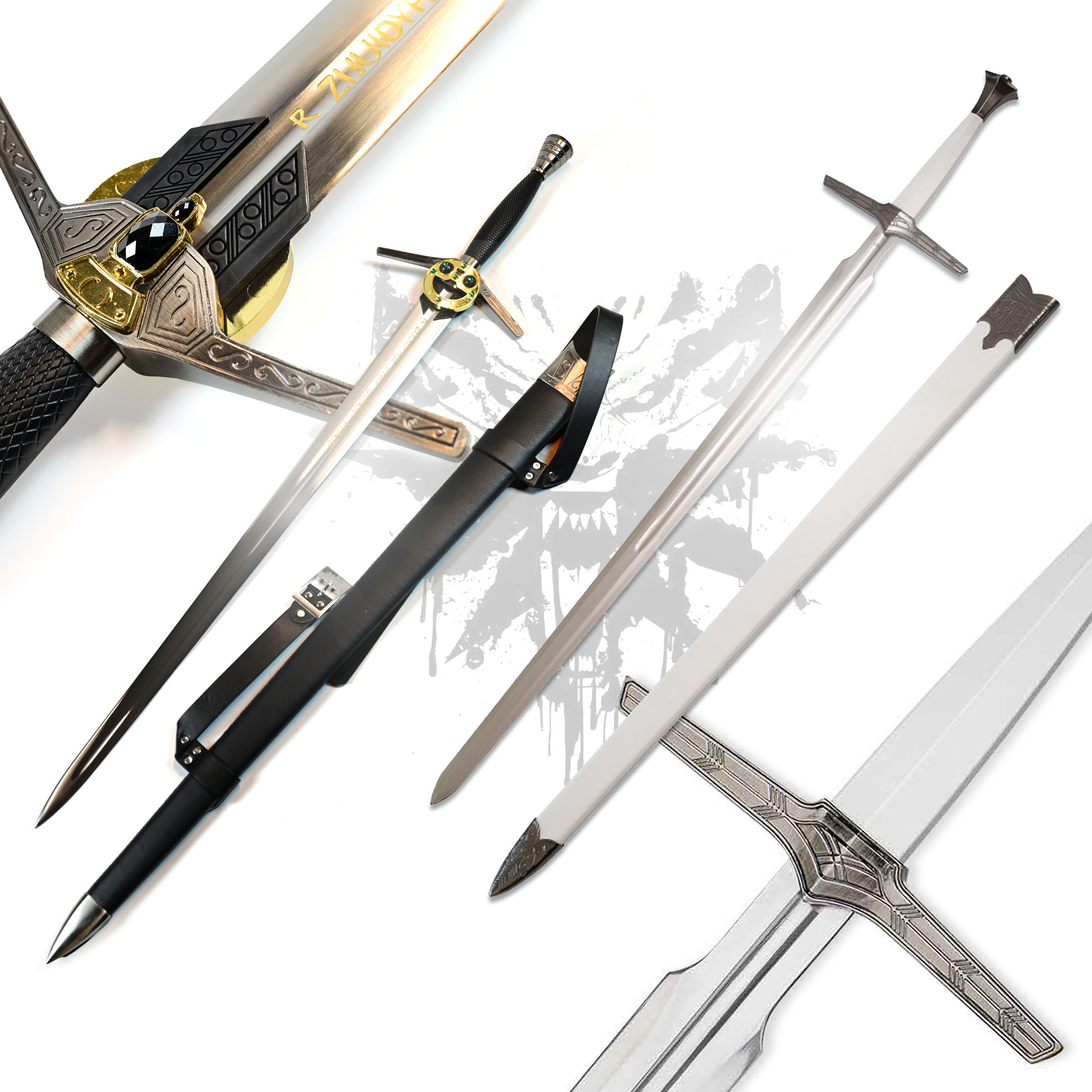 Witcher - Silber + Stahl Schwert mit Scheide, Netflix Version (Bundle)