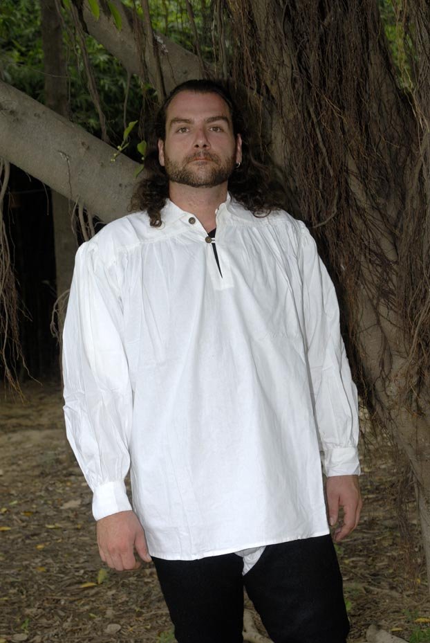 Baumwollhemd mit Kragen und Knopf Ausschnitt – weiß, Größe XXL