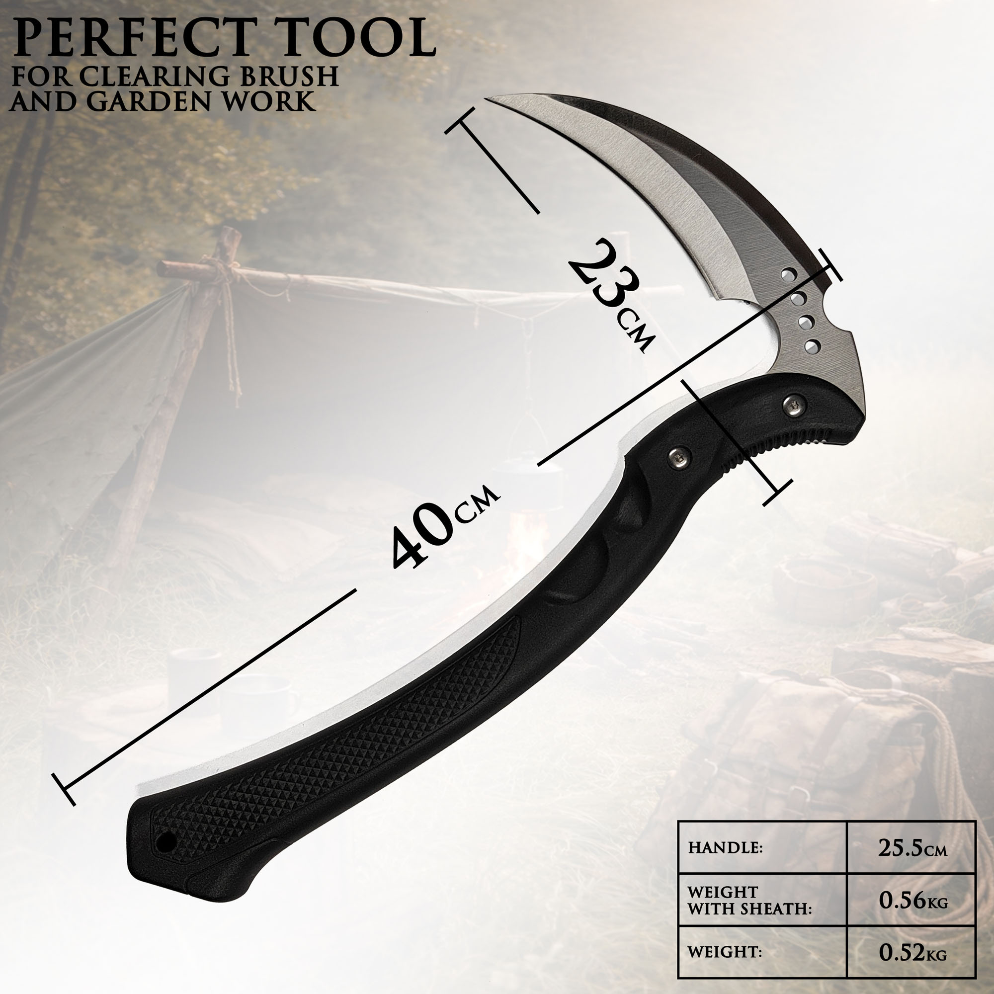 Taktisches Outdoor Kama / Sichel – 40cm Garten- & Bushcraft-Werkzeug