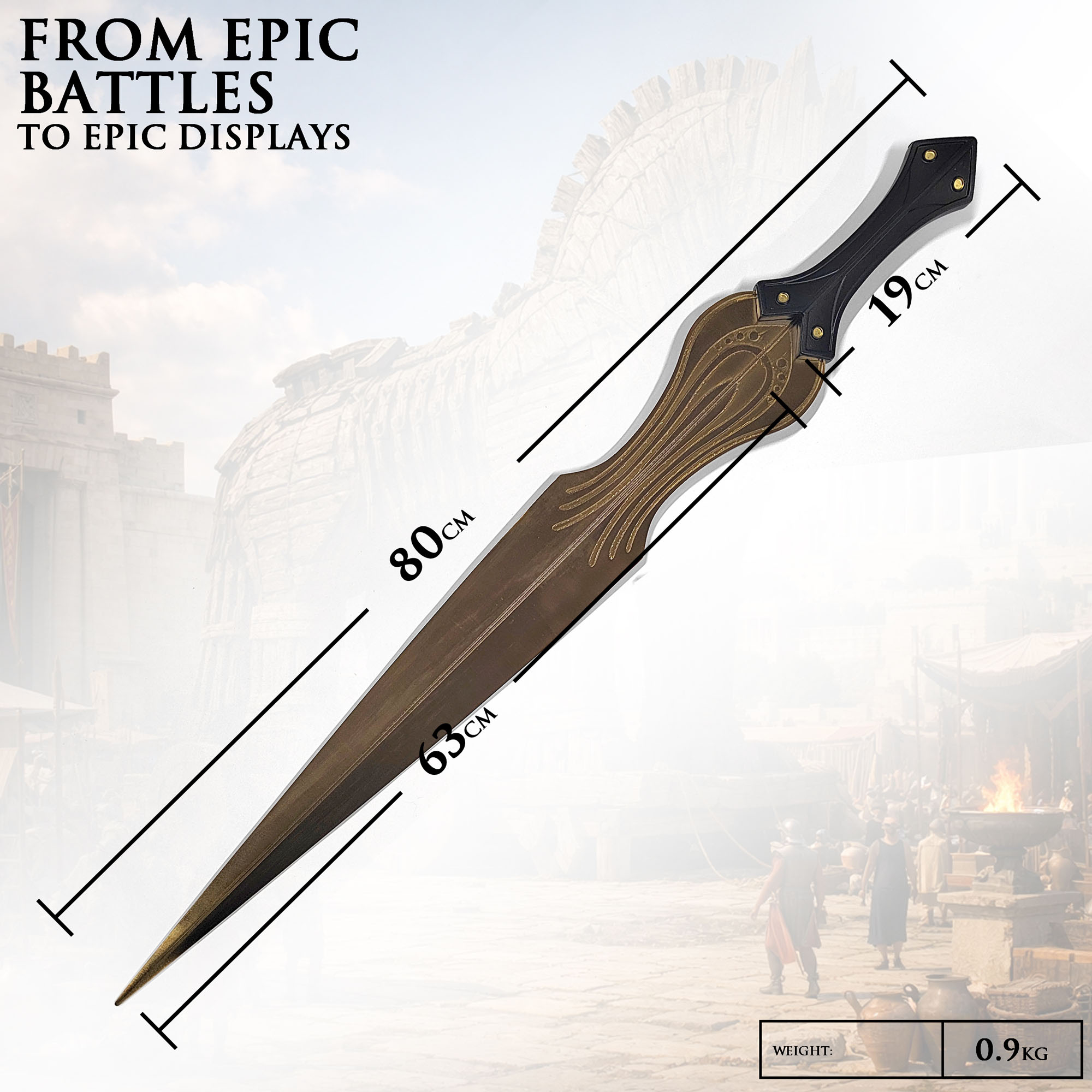 Troja: Das Schwert des Achilles – 80cm Stahl-Replik inkl. Wandhalter