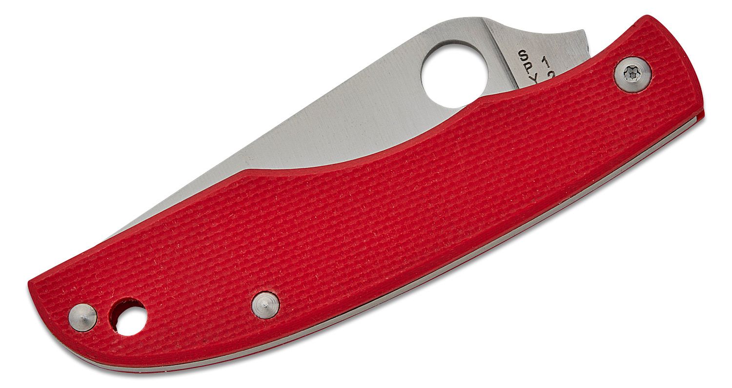 GrassHopper Miniature, 12C27 Satin Plain Blade, Red G10 Handle