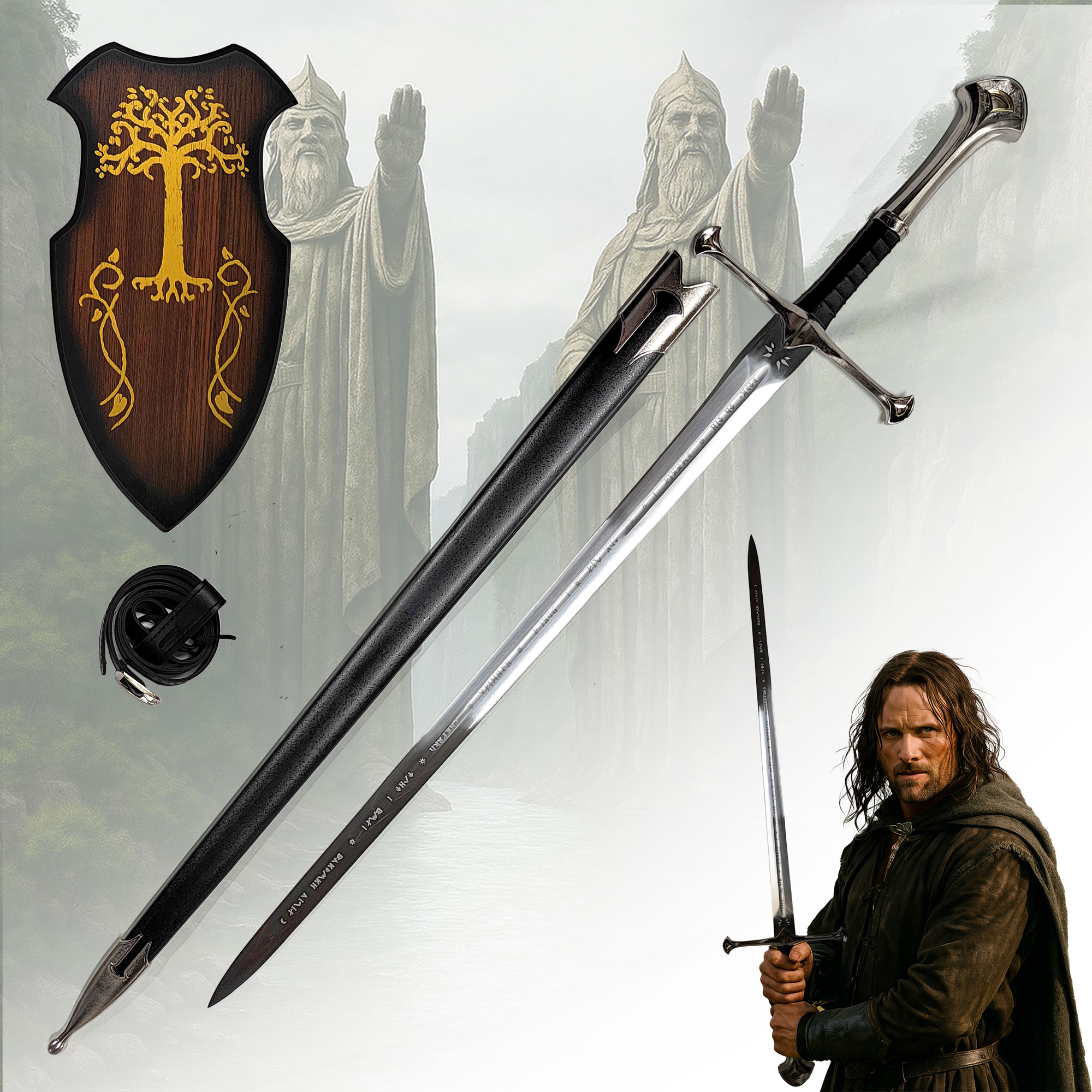 Königsschwert Handgeschmiedet, Scharfe Klinge, Komplettset mit Scheide, Wandhalterung & Gürtel Königsschwert Handgeschmiedet, Scharfe Klinge, Komplettset mit Scheide, Wandhalterung & Gürtel