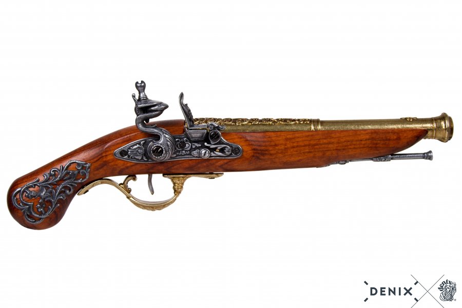 English flintlock pistol, 18th century, brass